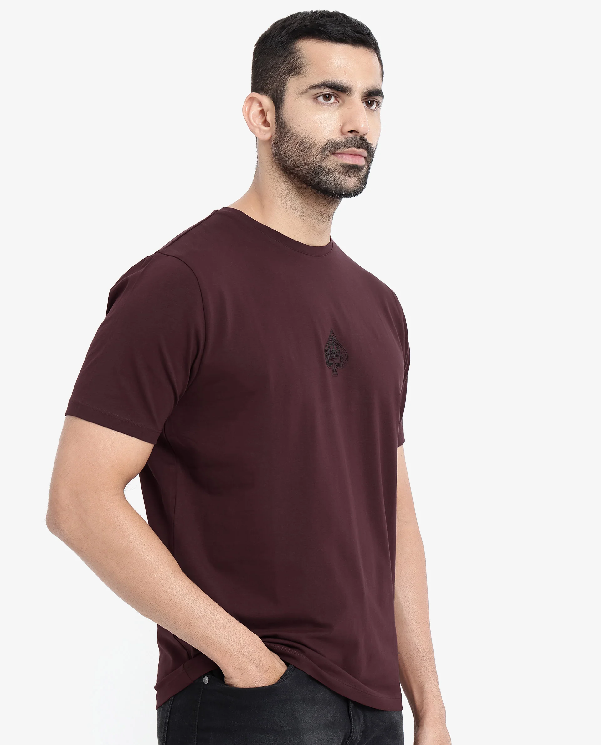 Rare Rabbit Men's Tegor Maroon Cotton Graphic Print Regular Fit Half Sleeve Crew Neck T-Shirt - Image 7