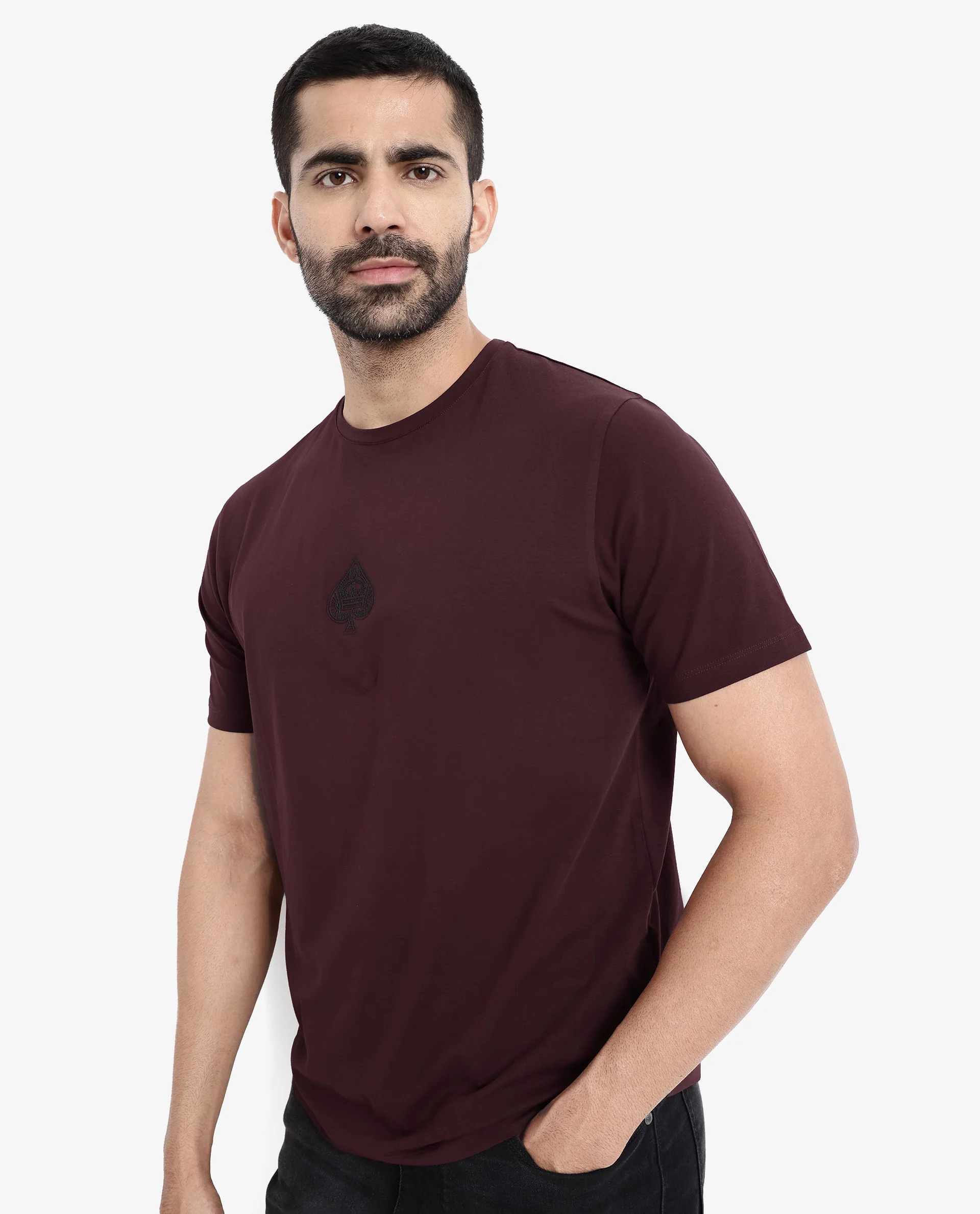 Rare Rabbit Men's Tegor Maroon Cotton Graphic Print Regular Fit Half Sleeve Crew Neck T-Shirt - Image 8