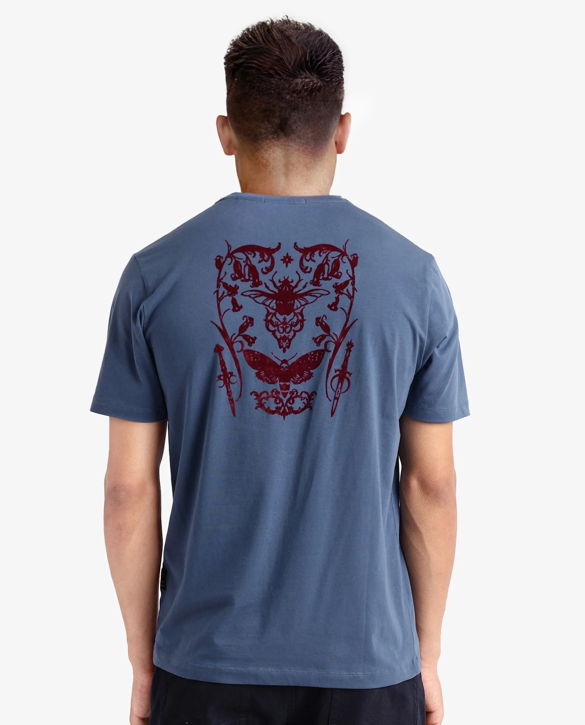 Rare Rabbit Men's Tegor Petrol Cotton Graphic Print Regular Fit Half Sleeve Crew Neck T-Shirt - Image 4