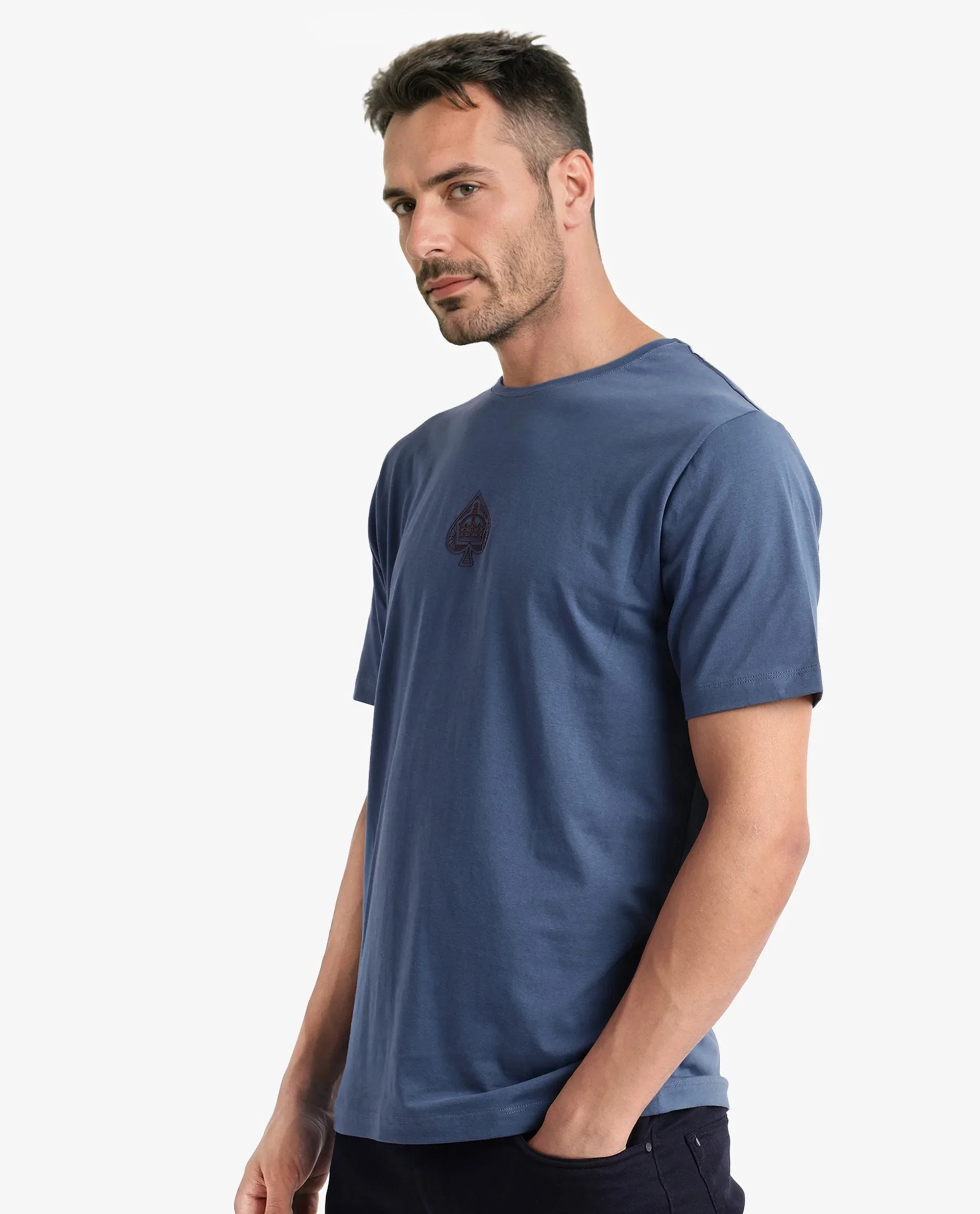 Rare Rabbit Men's Tegor Petrol Cotton Graphic Print Regular Fit Half Sleeve Crew Neck T-Shirt - Image 8