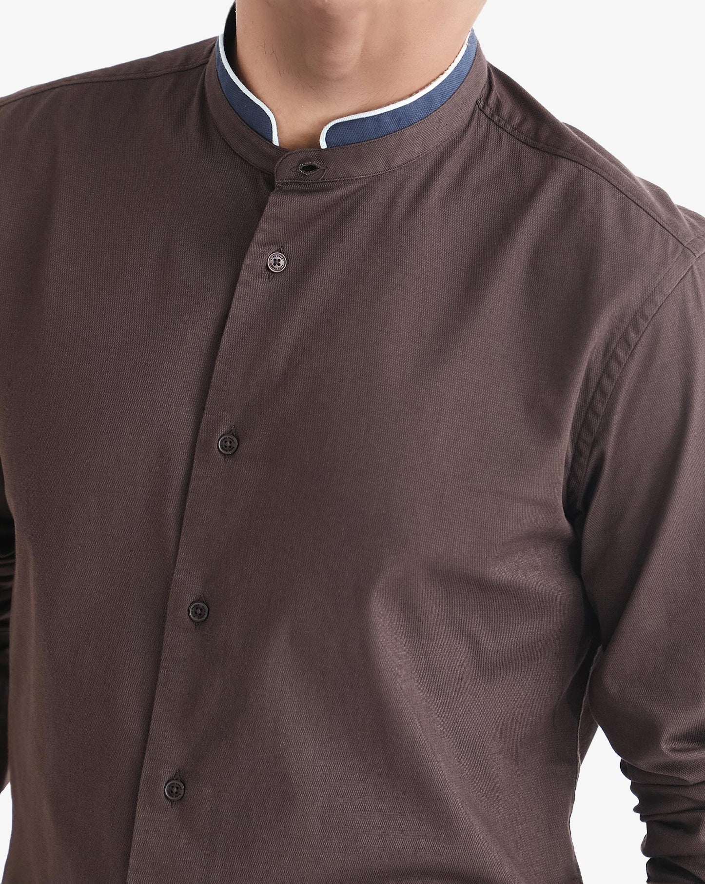 Rare Rabbit Men's Tehran Dark Brown Cotton Plain Regular Fit Full Sleeve Mandarin Collar Shirt - Image 3