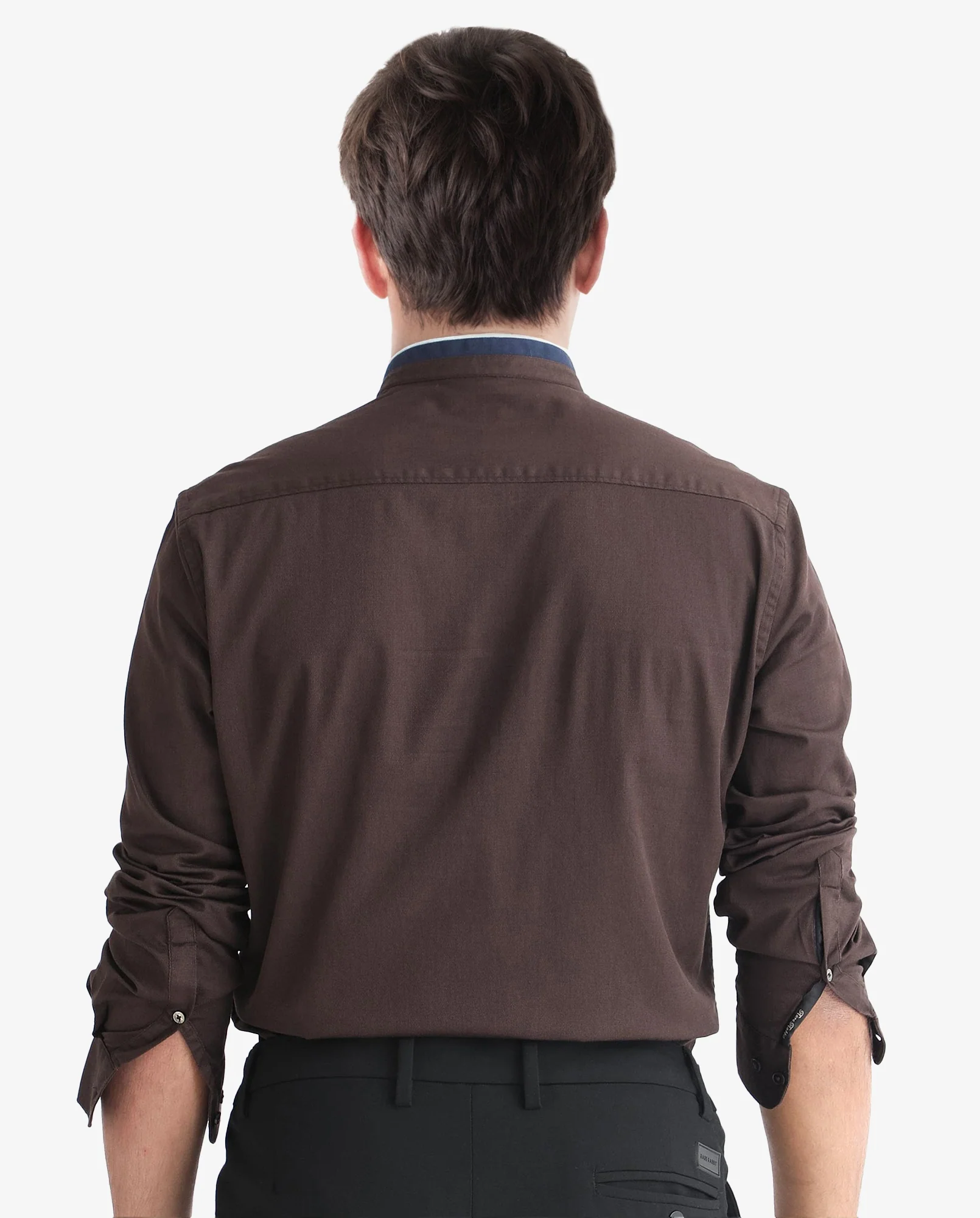 Rare Rabbit Men's Tehran Dark Brown Cotton Plain Regular Fit Full Sleeve Mandarin Collar Shirt - Image 5