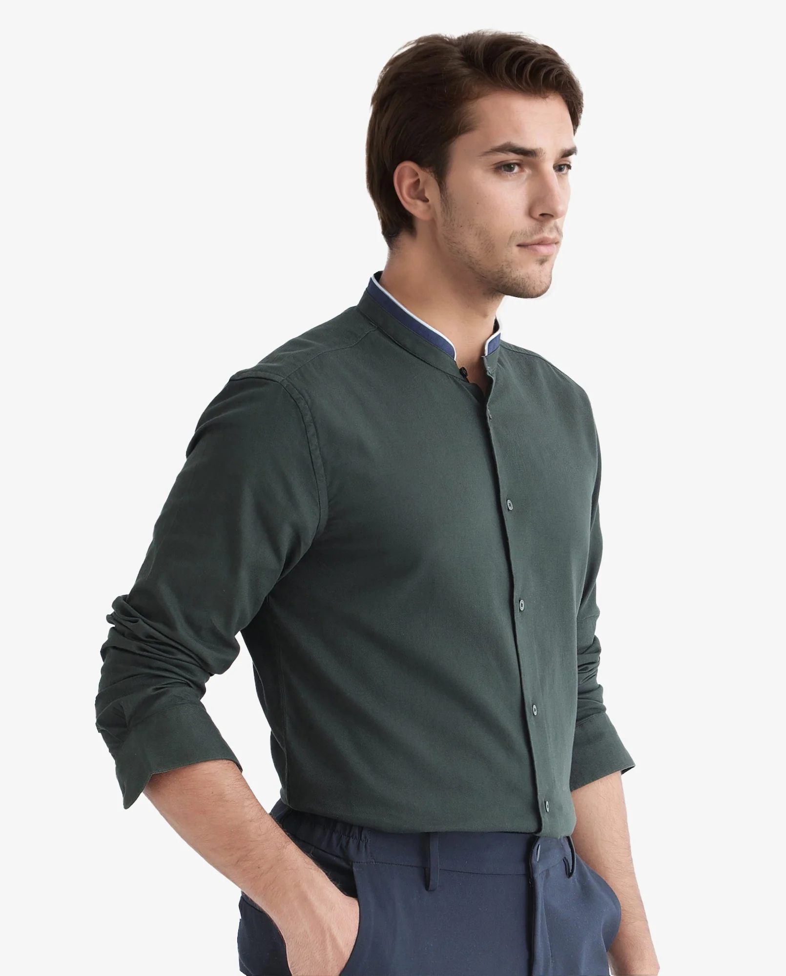 Rare Rabbit Men's Tehran Dark Green Cotton Plain Regular Fit Full Sleeve Mandarin Collar Shirt - Image 3