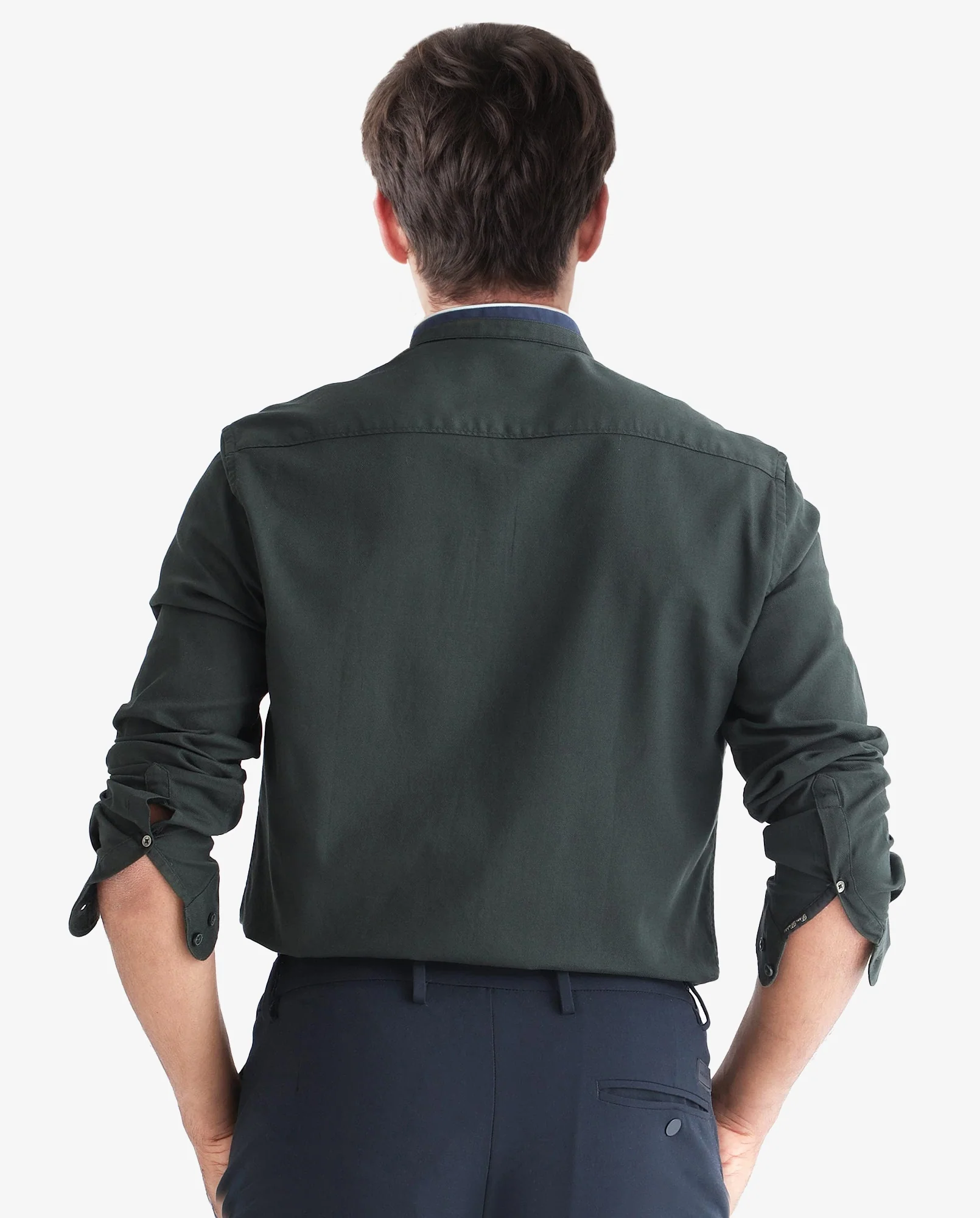 Rare Rabbit Men's Tehran Dark Green Cotton Plain Regular Fit Full Sleeve Mandarin Collar Shirt - Image 5