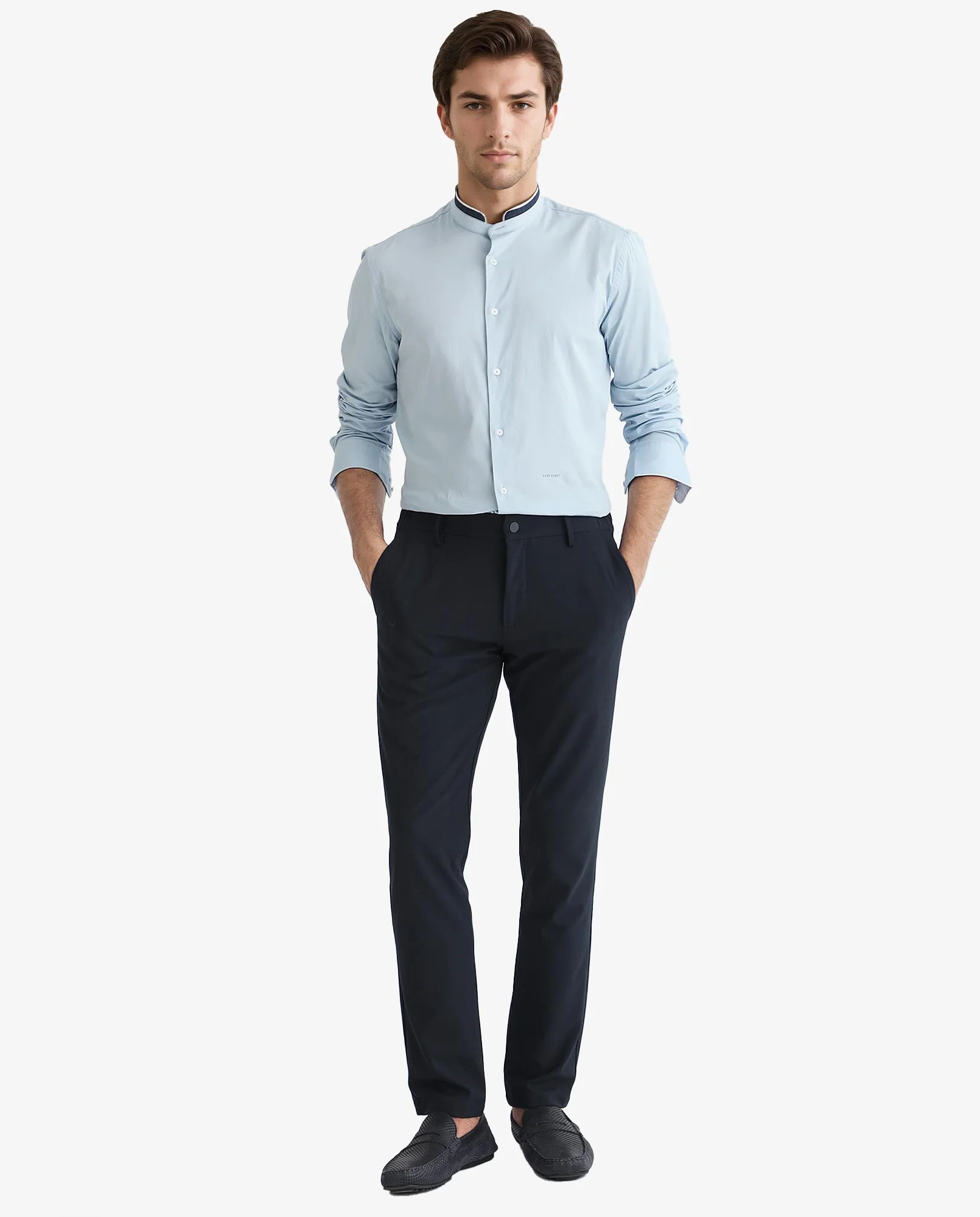 Rare Rabbit Men's Tehran Light Blue Cotton Plain Regular Fit Full Sleeve Mandarin Collar Shirt - Image 2