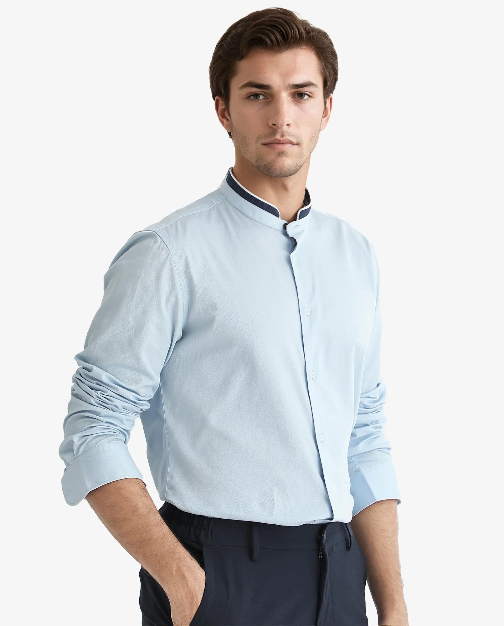 Rare Rabbit Men's Tehran Light Blue Cotton Plain Regular Fit Full Sleeve Mandarin Collar Shirt - Image 3