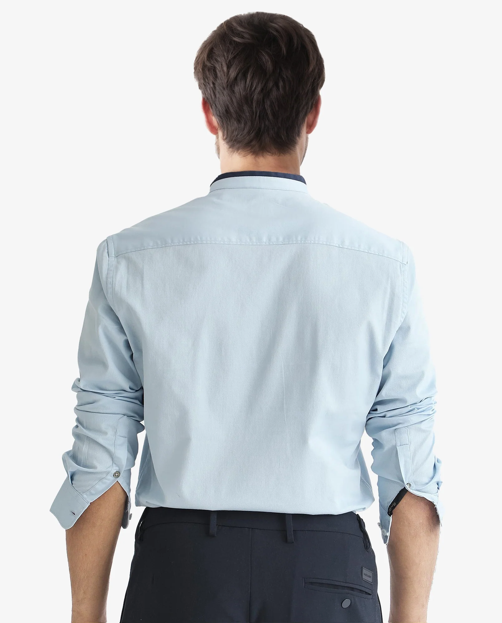 Rare Rabbit Men's Tehran Light Blue Cotton Plain Regular Fit Full Sleeve Mandarin Collar Shirt - Image 4