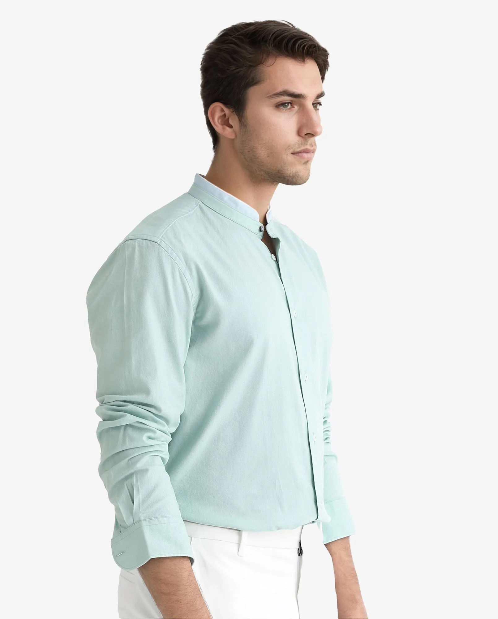 Rare Rabbit Men's Tehran Light Green Cotton Plain Regular Fit Full Sleeve Mandarin Collar Shirt - Image 5