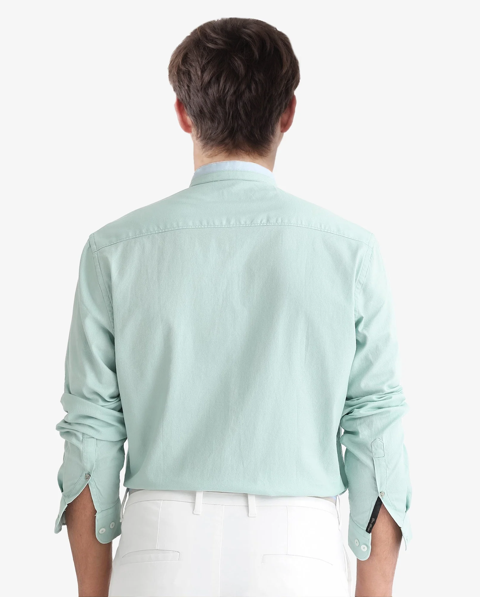 Rare Rabbit Men's Tehran Light Green Cotton Plain Regular Fit Full Sleeve Mandarin Collar Shirt - Image 6