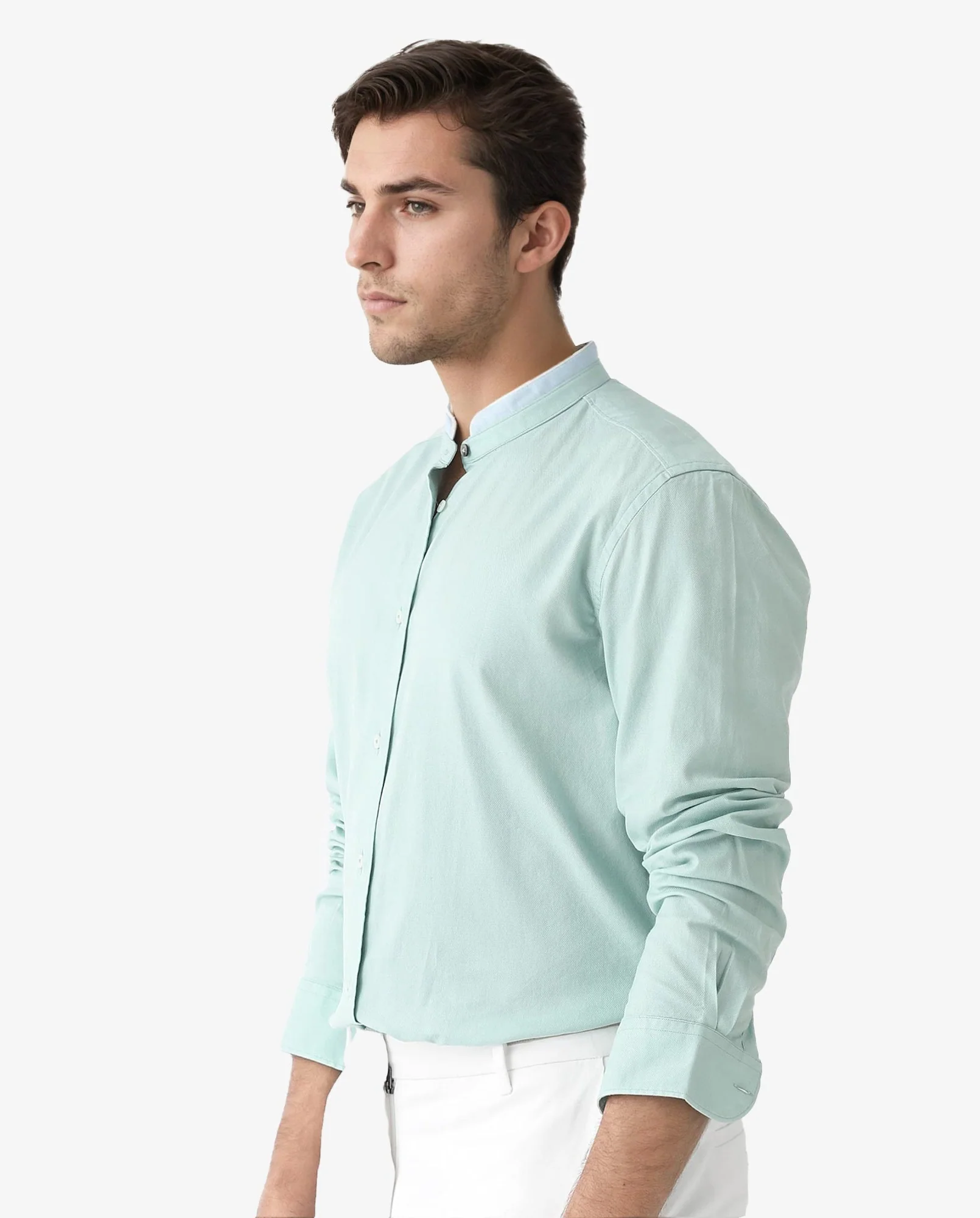 Rare Rabbit Men's Tehran Light Green Cotton Plain Regular Fit Full Sleeve Mandarin Collar Shirt - Image 7