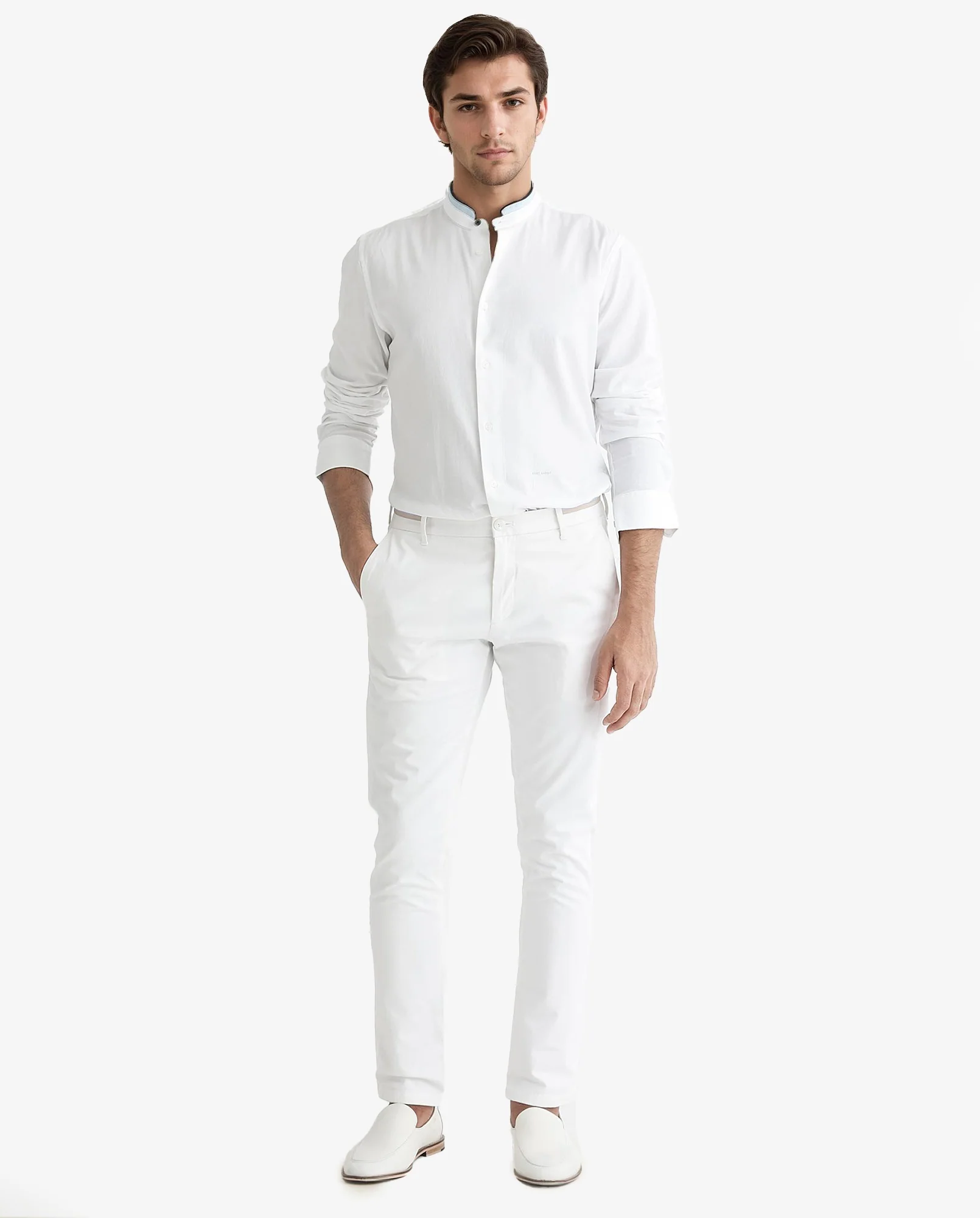Rare Rabbit Men's Tehran White Cotton Plain Regular Fit Full Sleeve Mandarin Collar Shirt - Image 2
