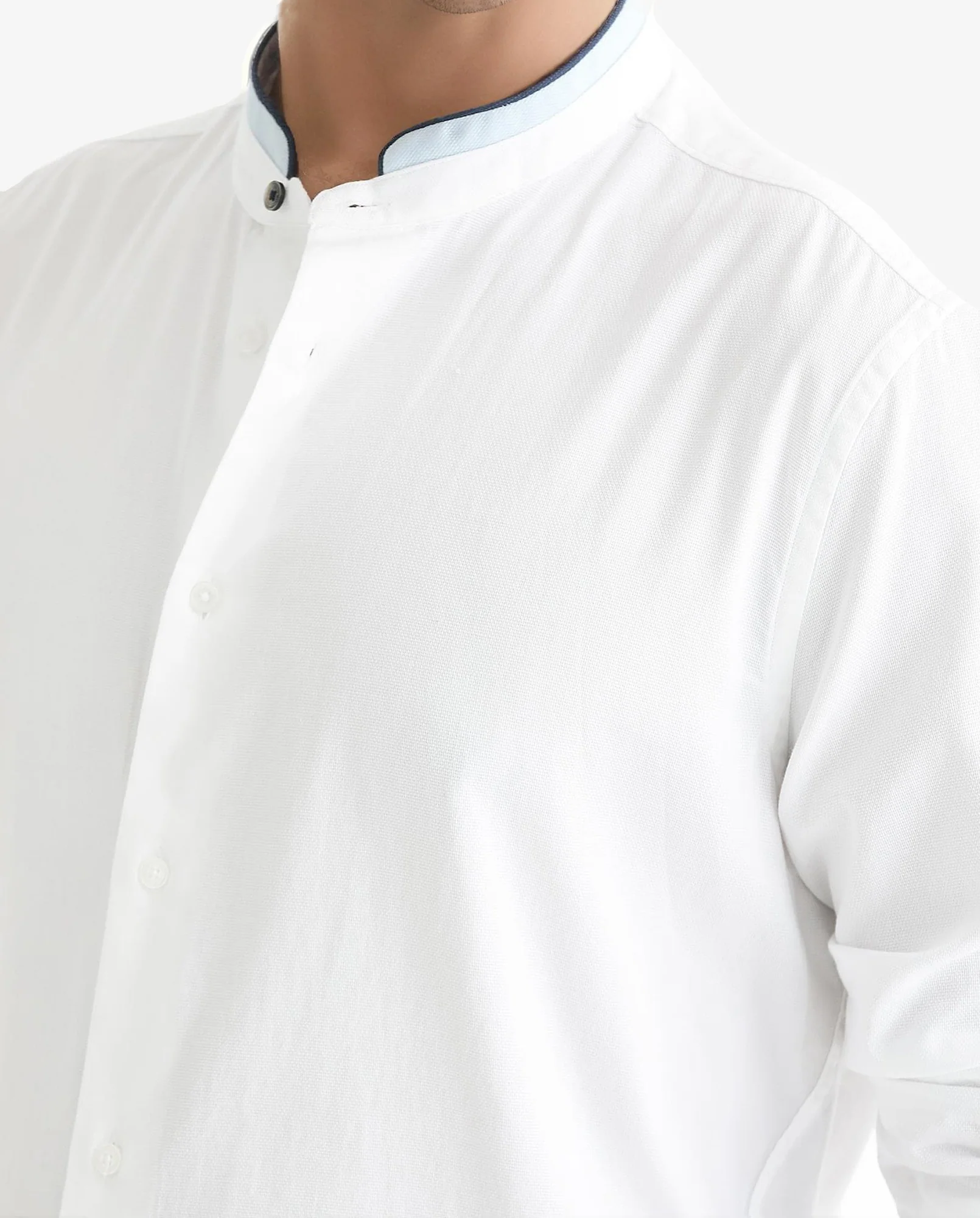 Rare Rabbit Men's Tehran White Cotton Plain Regular Fit Full Sleeve Mandarin Collar Shirt - Image 3