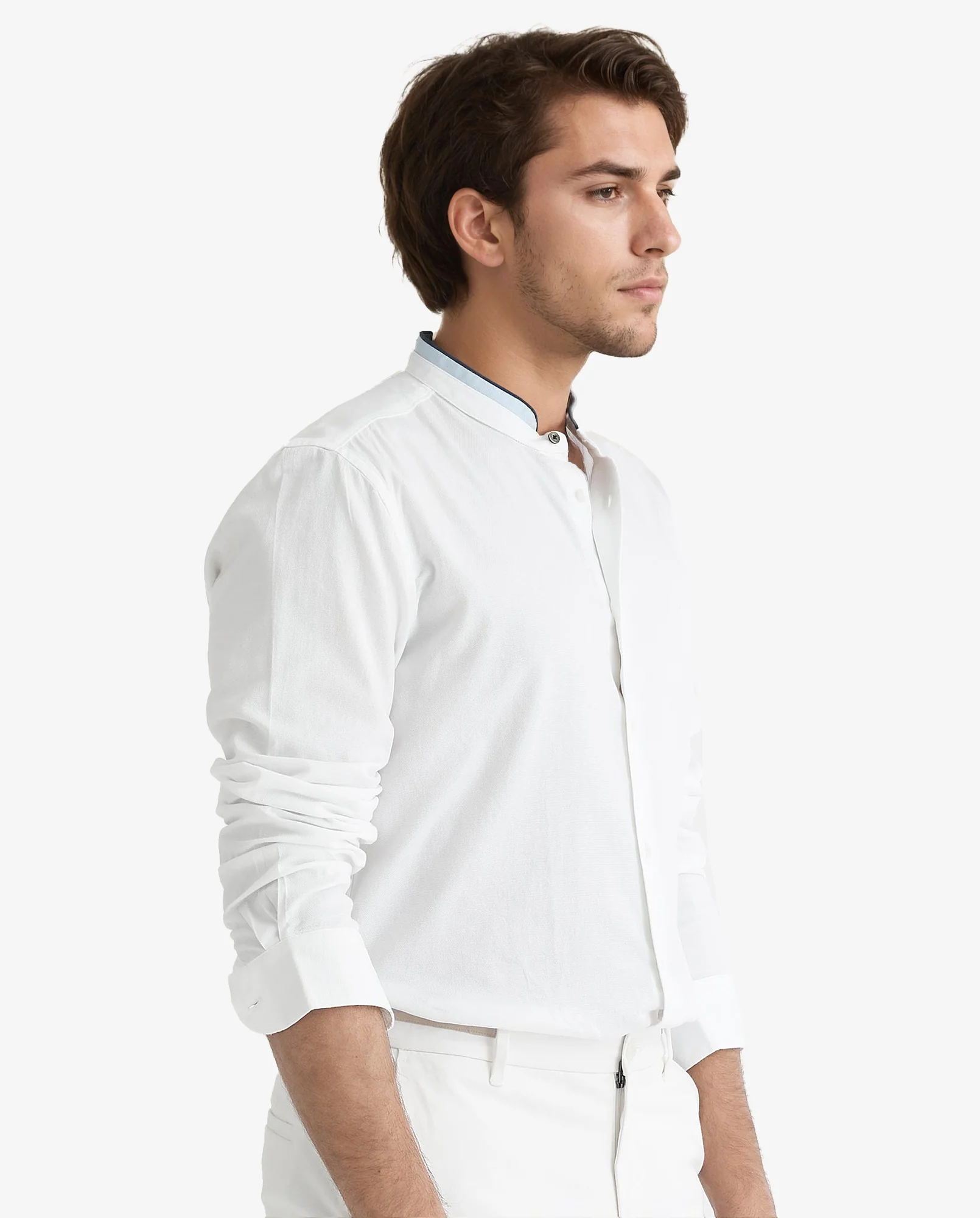 Rare Rabbit Men's Tehran White Cotton Plain Regular Fit Full Sleeve Mandarin Collar Shirt - Image 4