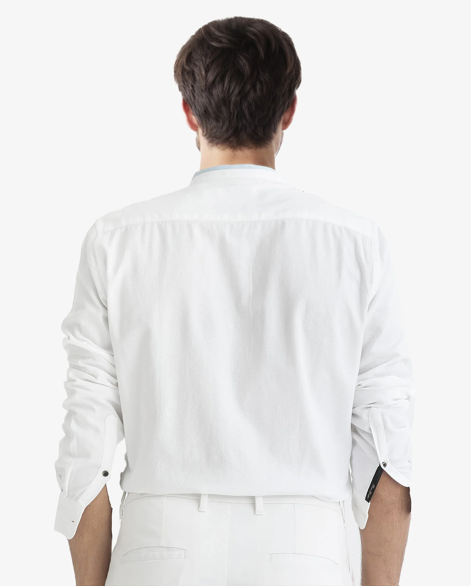 Rare Rabbit Men's Tehran White Cotton Plain Regular Fit Full Sleeve Mandarin Collar Shirt - Image 5