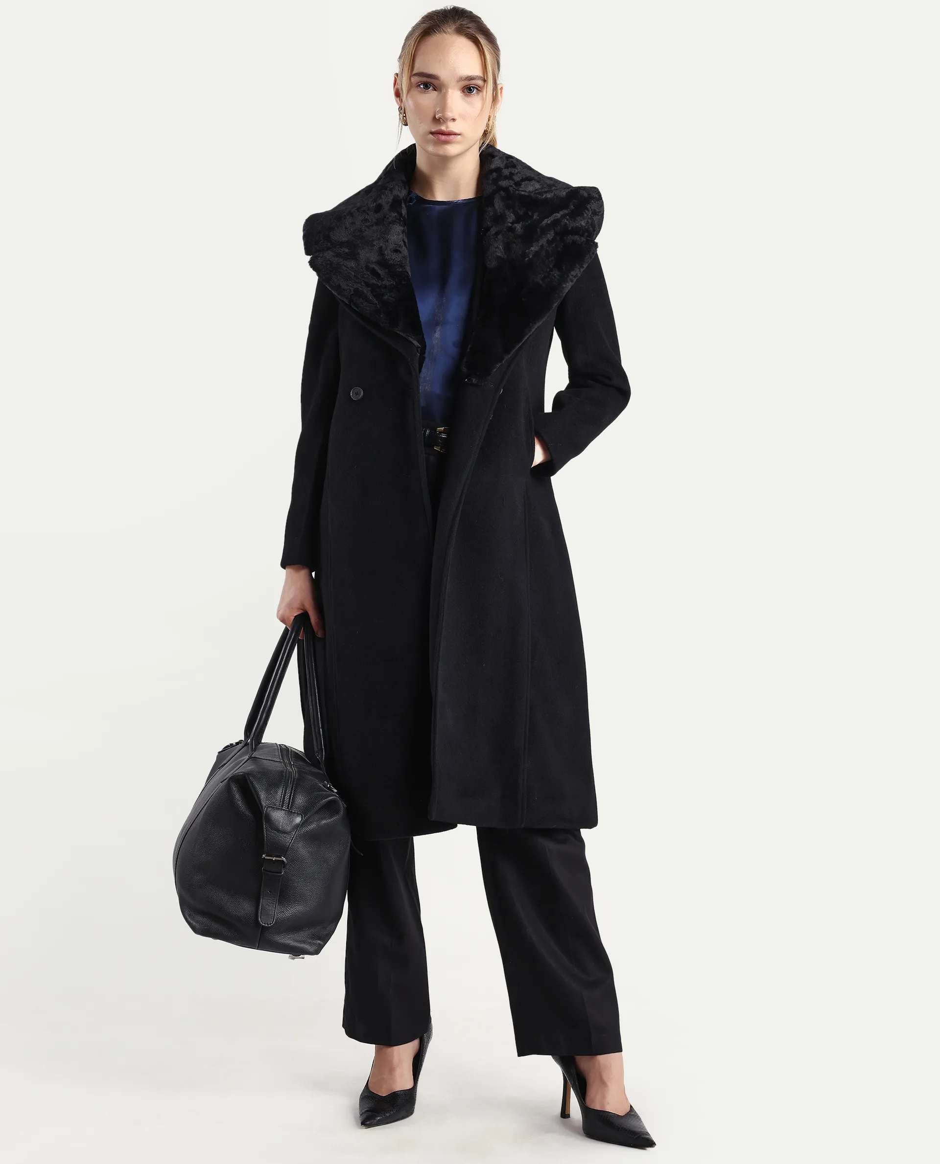 Rareism Women's Teich-25 Black Polyester Regular Fit Coat - Image 2