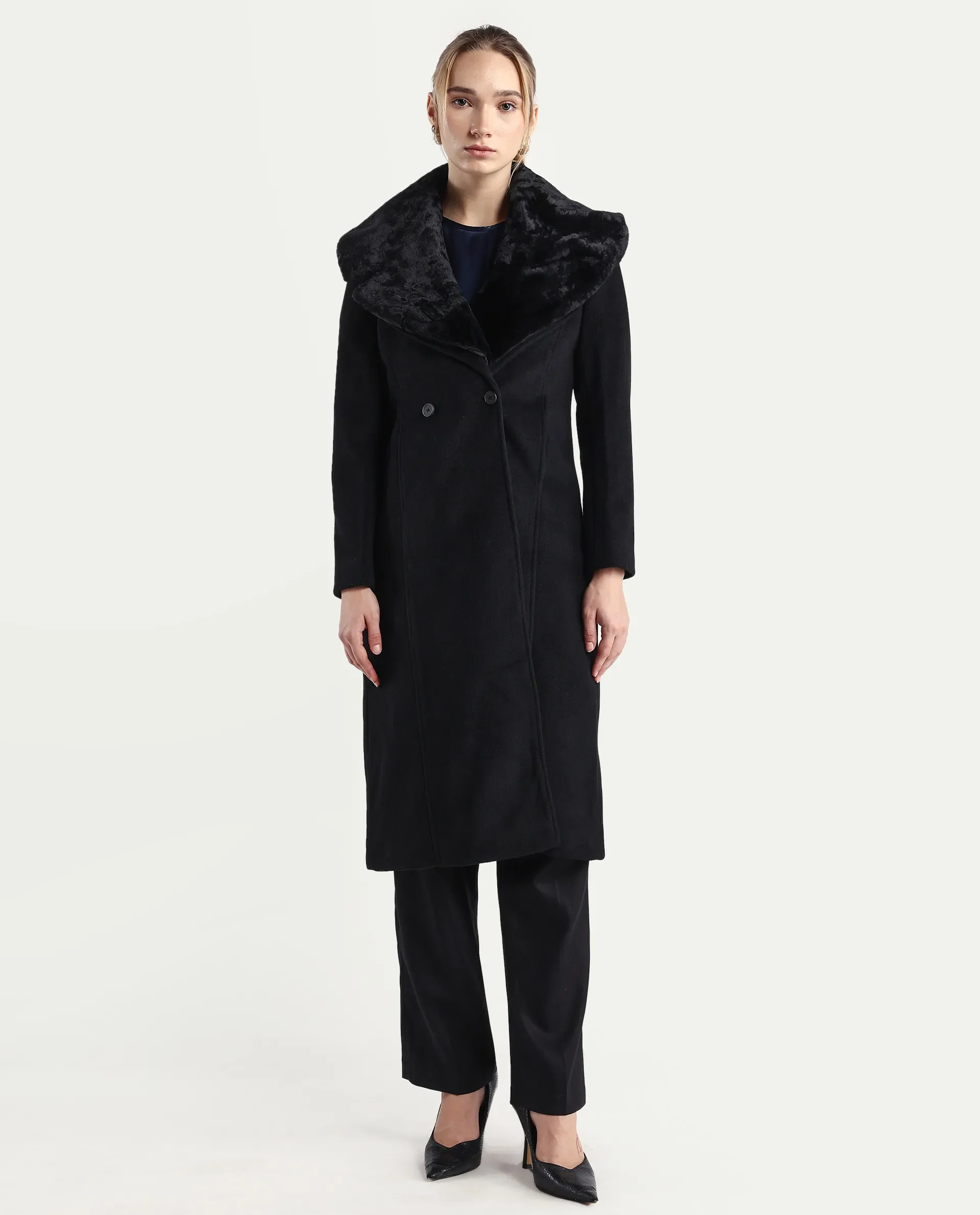 Rareism Women's Teich-25 Black Polyester Regular Fit Coat - Image 3