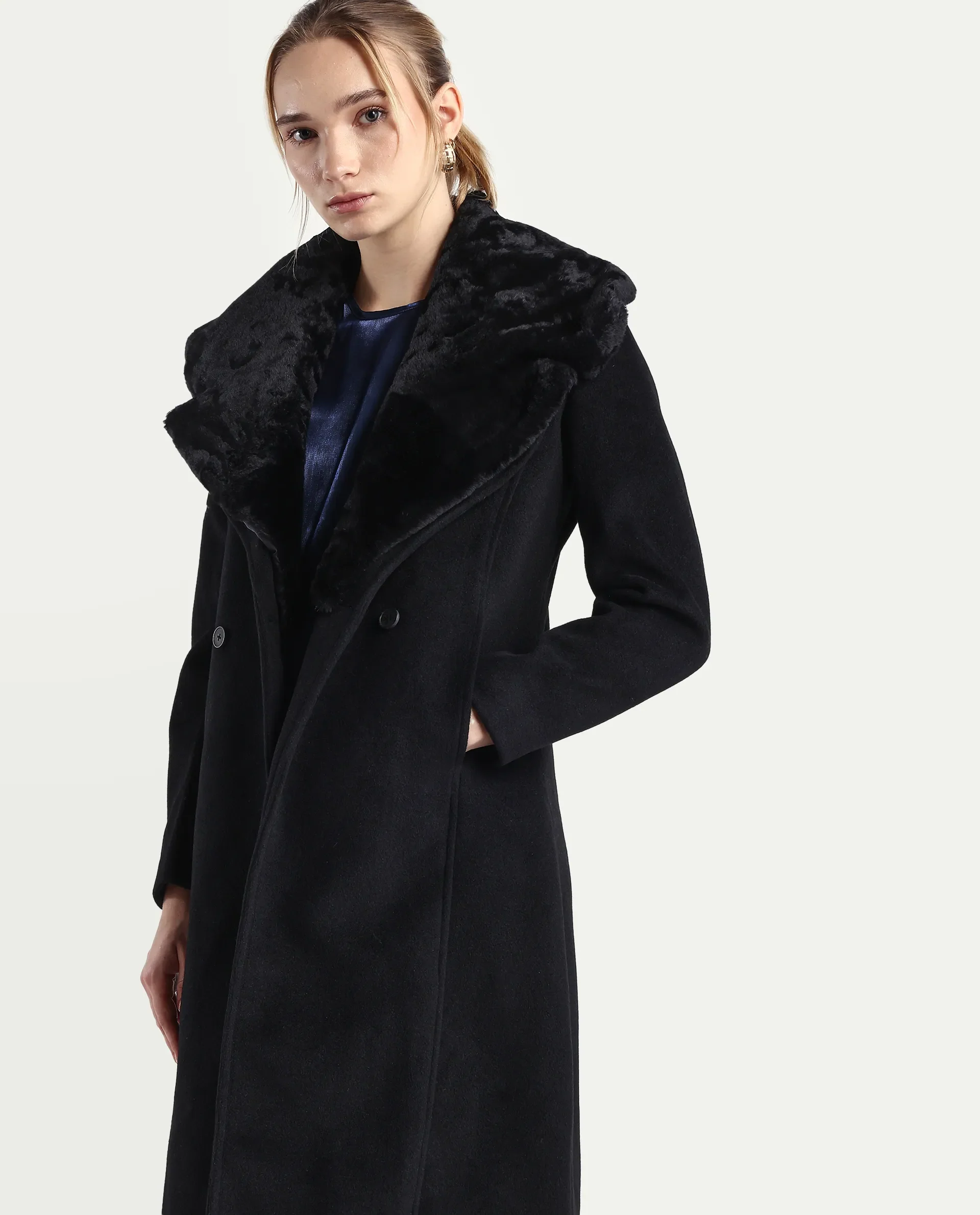 Rareism Women's Teich-25 Black Polyester Regular Fit Coat - Image 4