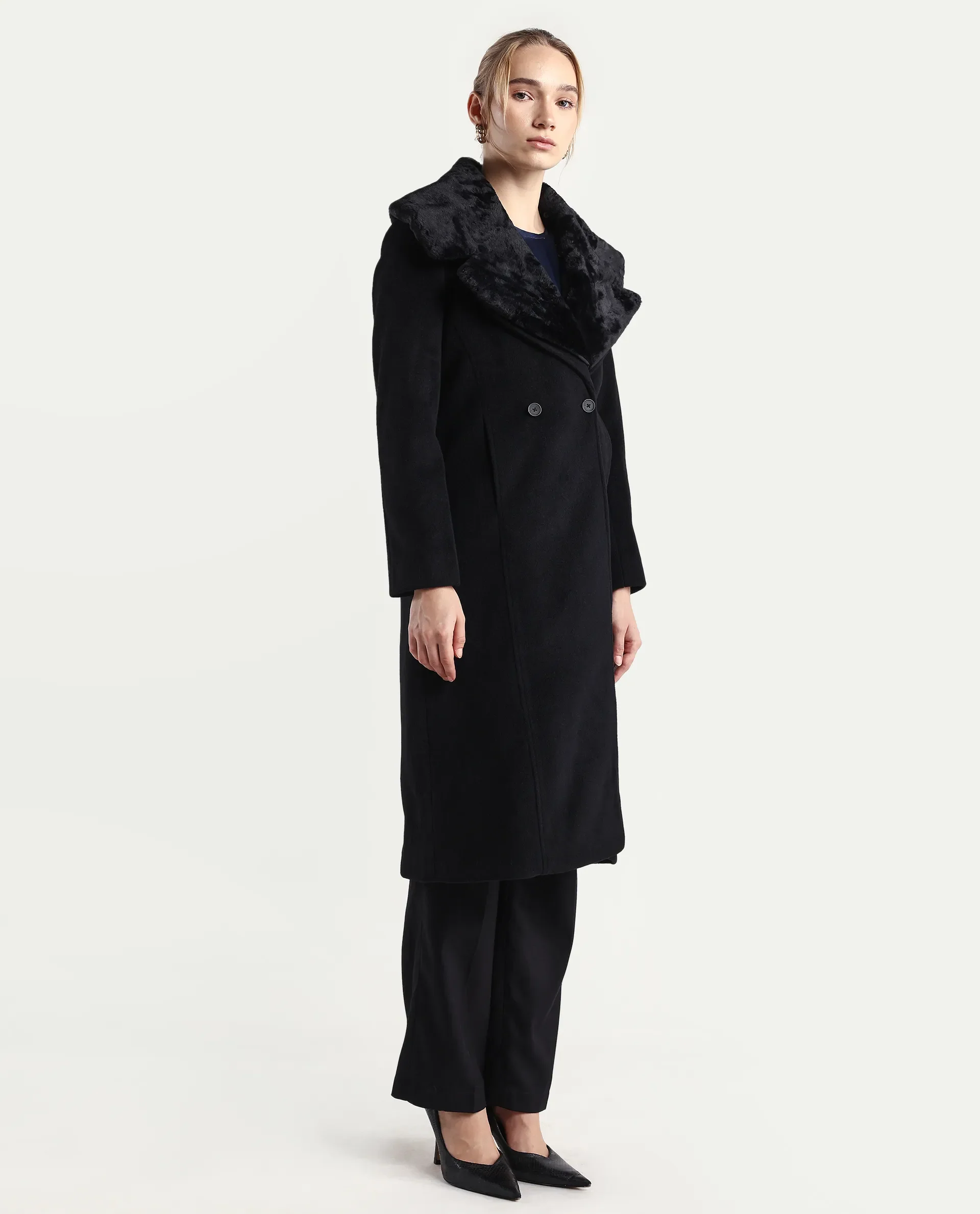 Rareism Women's Teich-25 Black Polyester Regular Fit Coat - Image 6
