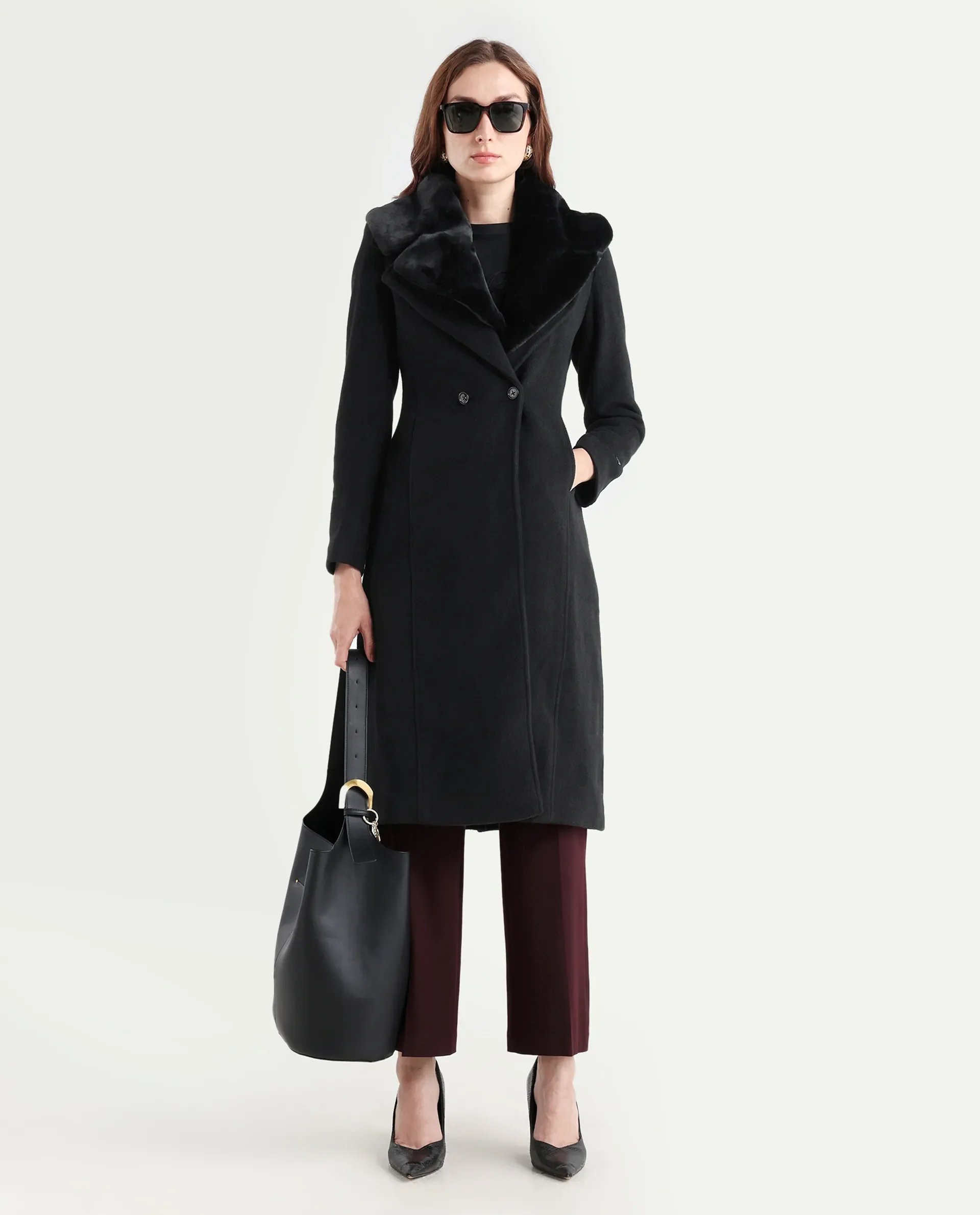 Rareism Women's Teich 1 Black Lapel Neck Plain Midi Regular Fit Jacket - Image 2