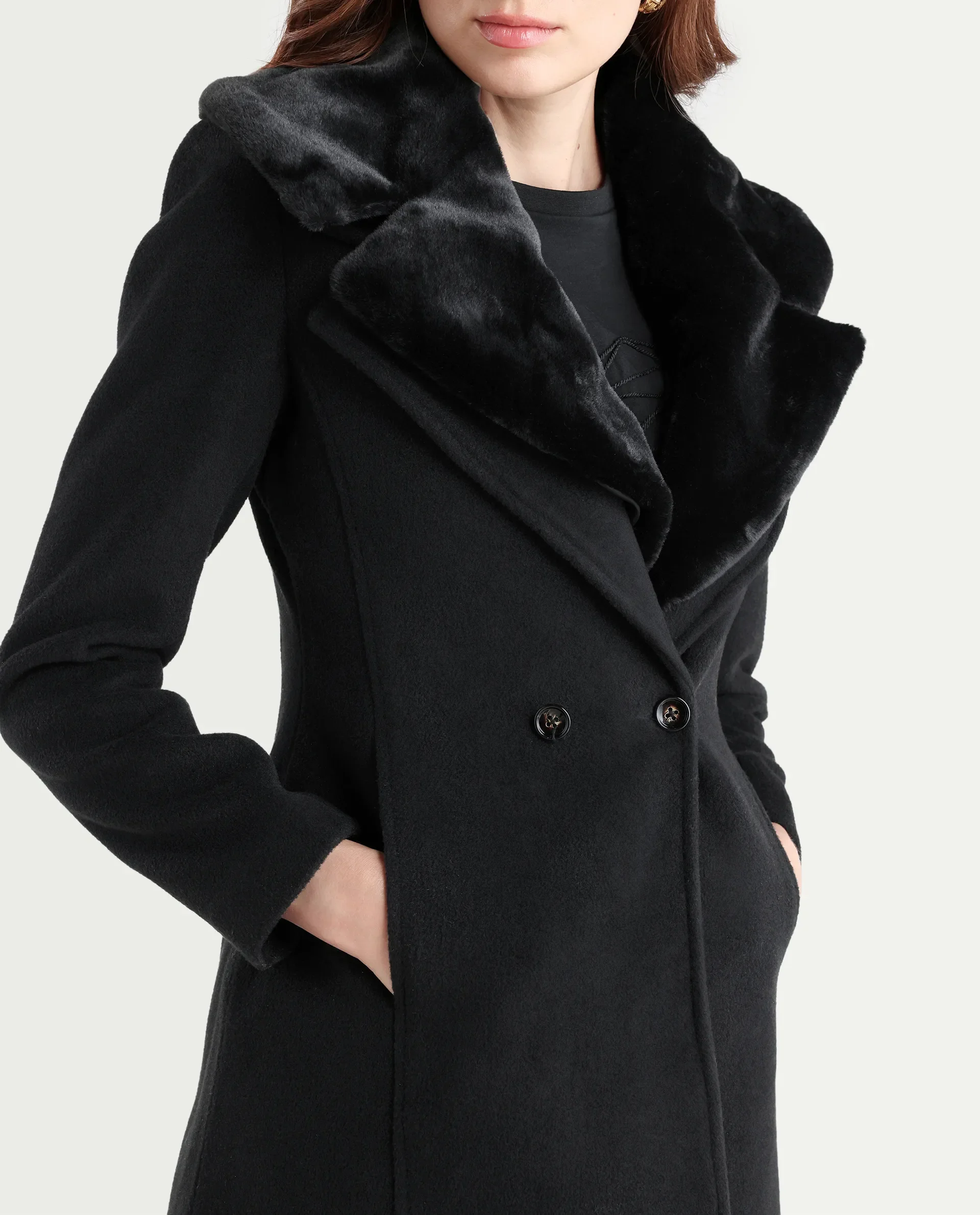 Rareism Women's Teich 1 Black Lapel Neck Plain Midi Regular Fit Jacket - Image 5