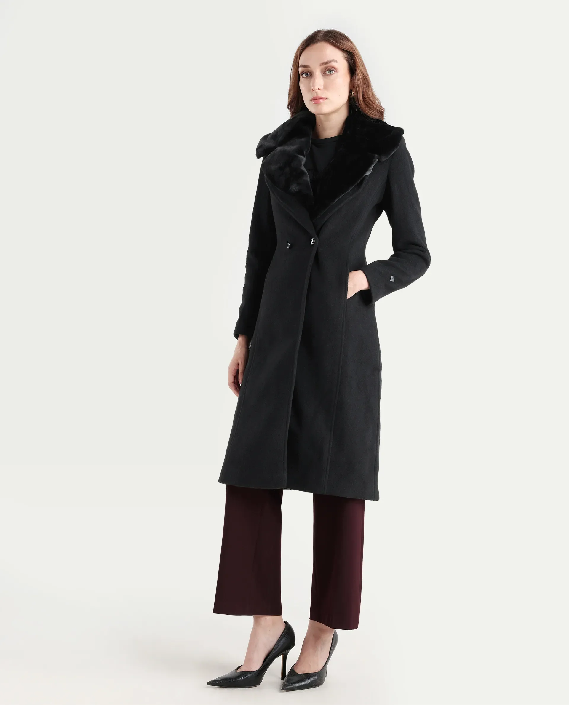 Rareism Women's Teich 1 Black Lapel Neck Plain Midi Regular Fit Jacket - Image 6