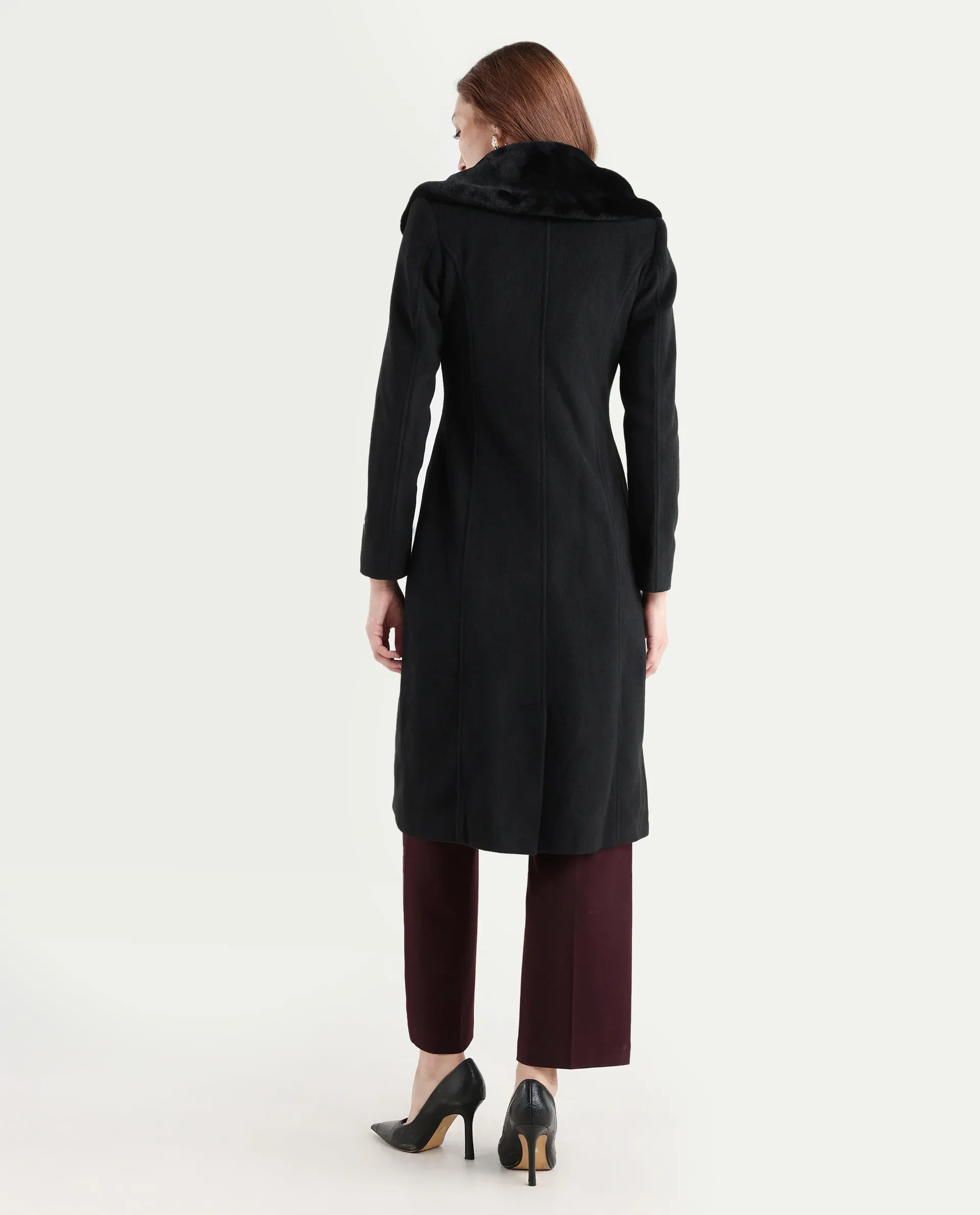 Rareism Women's Teich 1 Black Lapel Neck Plain Midi Regular Fit Jacket - Image 8