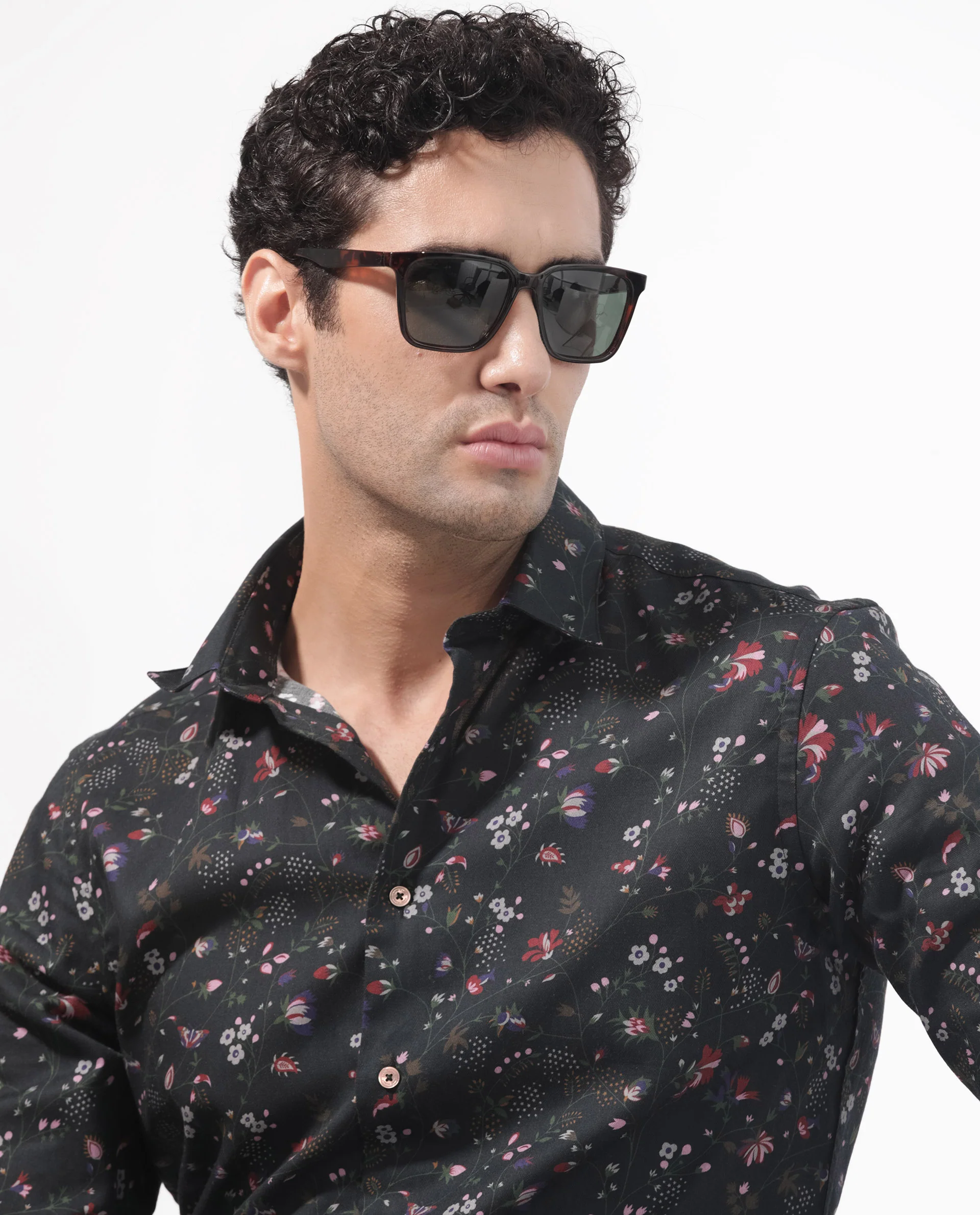 Rare Rabbit Men's Teleux Black Cotton Floral Print Tailored Fit Full Sleeve Collared Shirt - Image 10