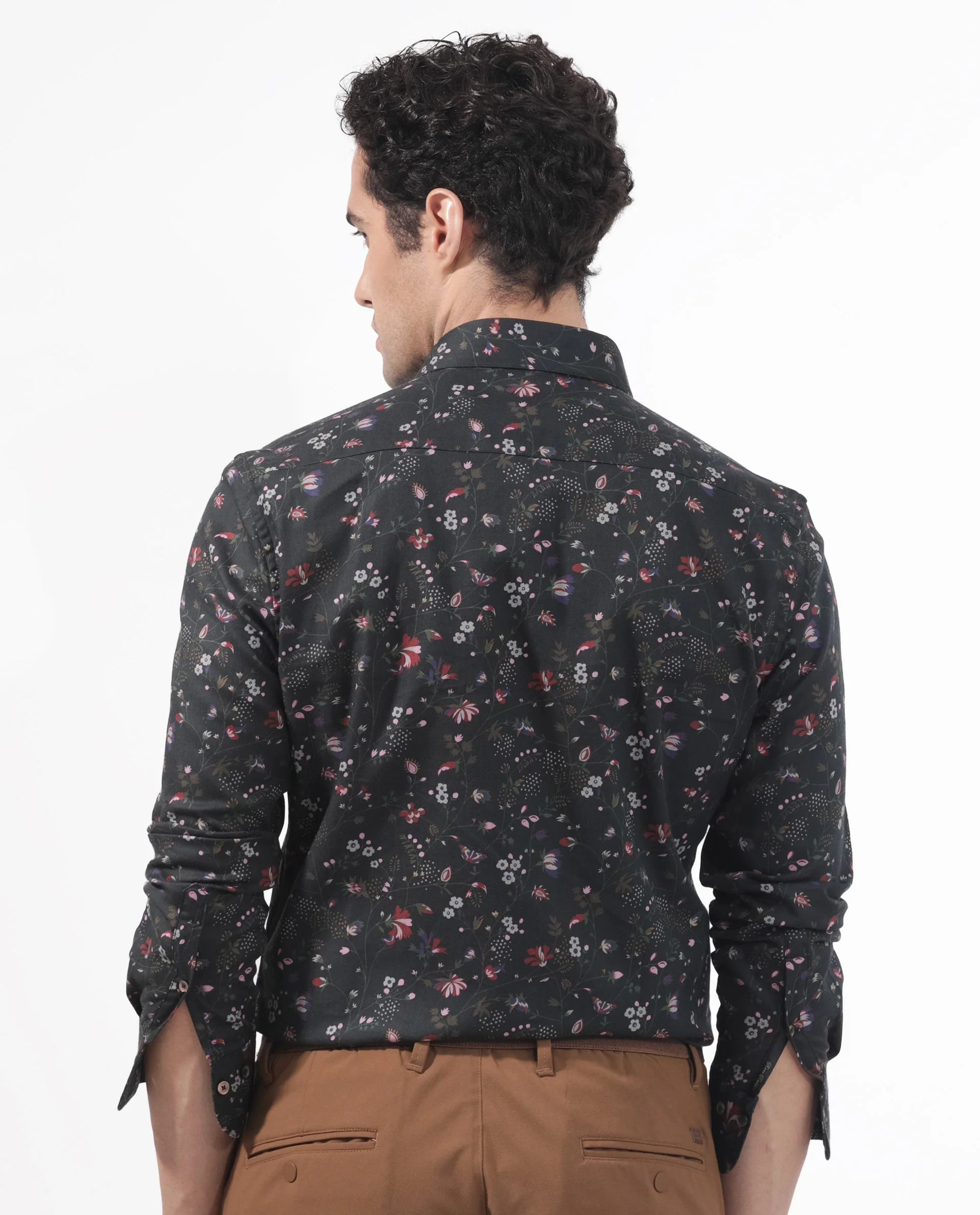 Rare Rabbit Men's Teleux Black Cotton Floral Print Tailored Fit Full Sleeve Collared Shirt - Image 11