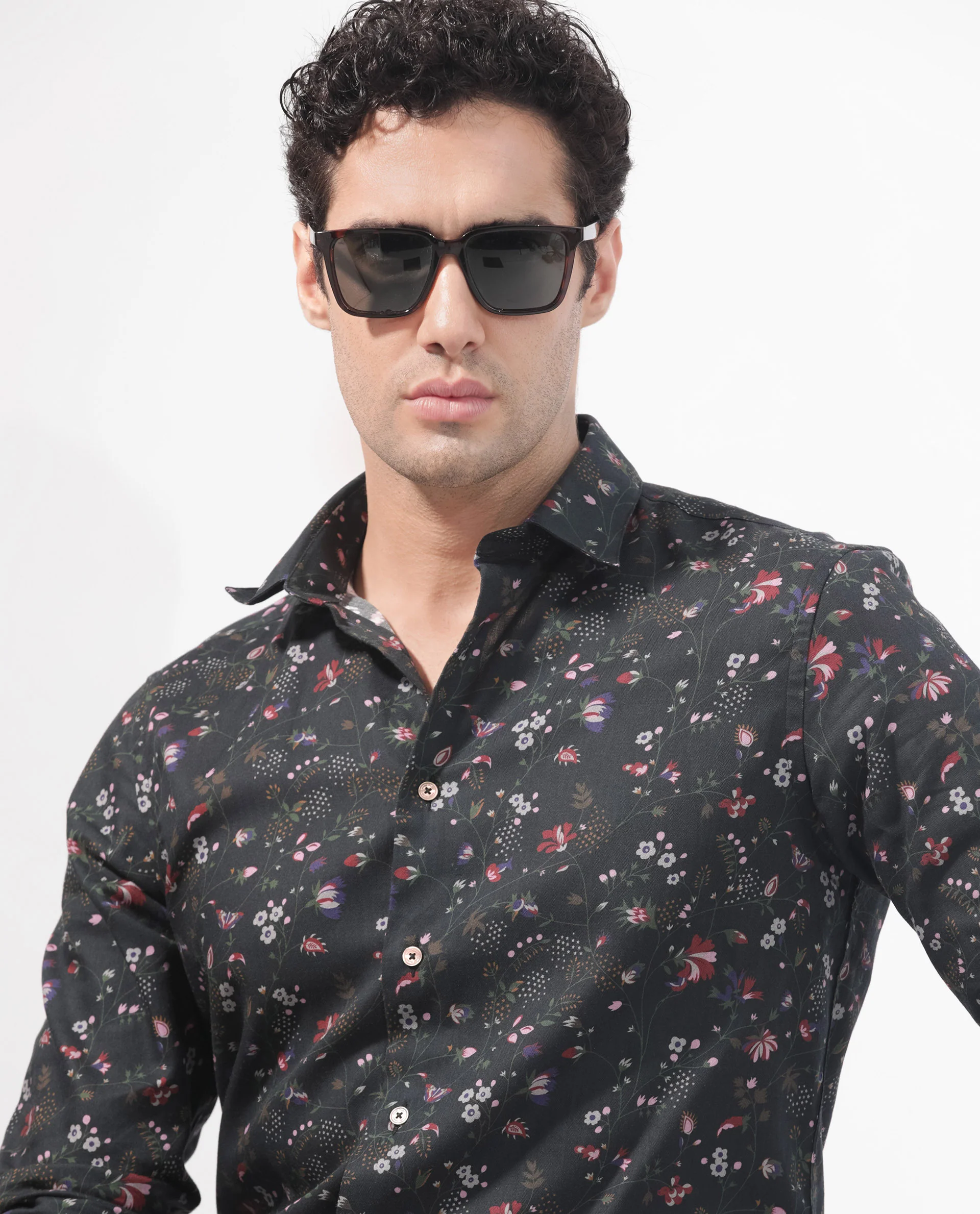 Rare Rabbit Men's Teleux Black Cotton Floral Print Tailored Fit Full Sleeve Collared Shirt - Image 2
