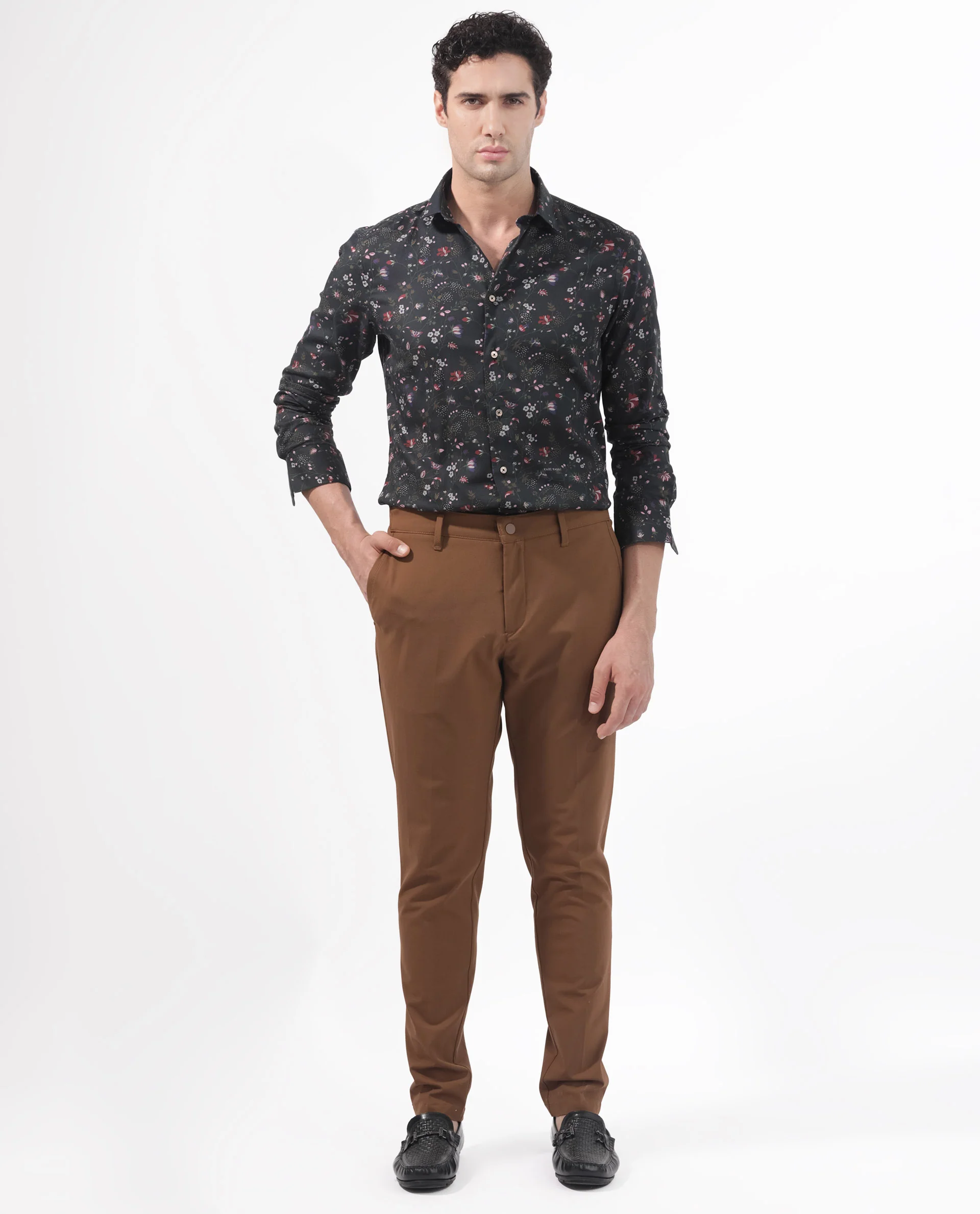 Rare Rabbit Men's Teleux Black Cotton Floral Print Tailored Fit Full Sleeve Collared Shirt - Image 3