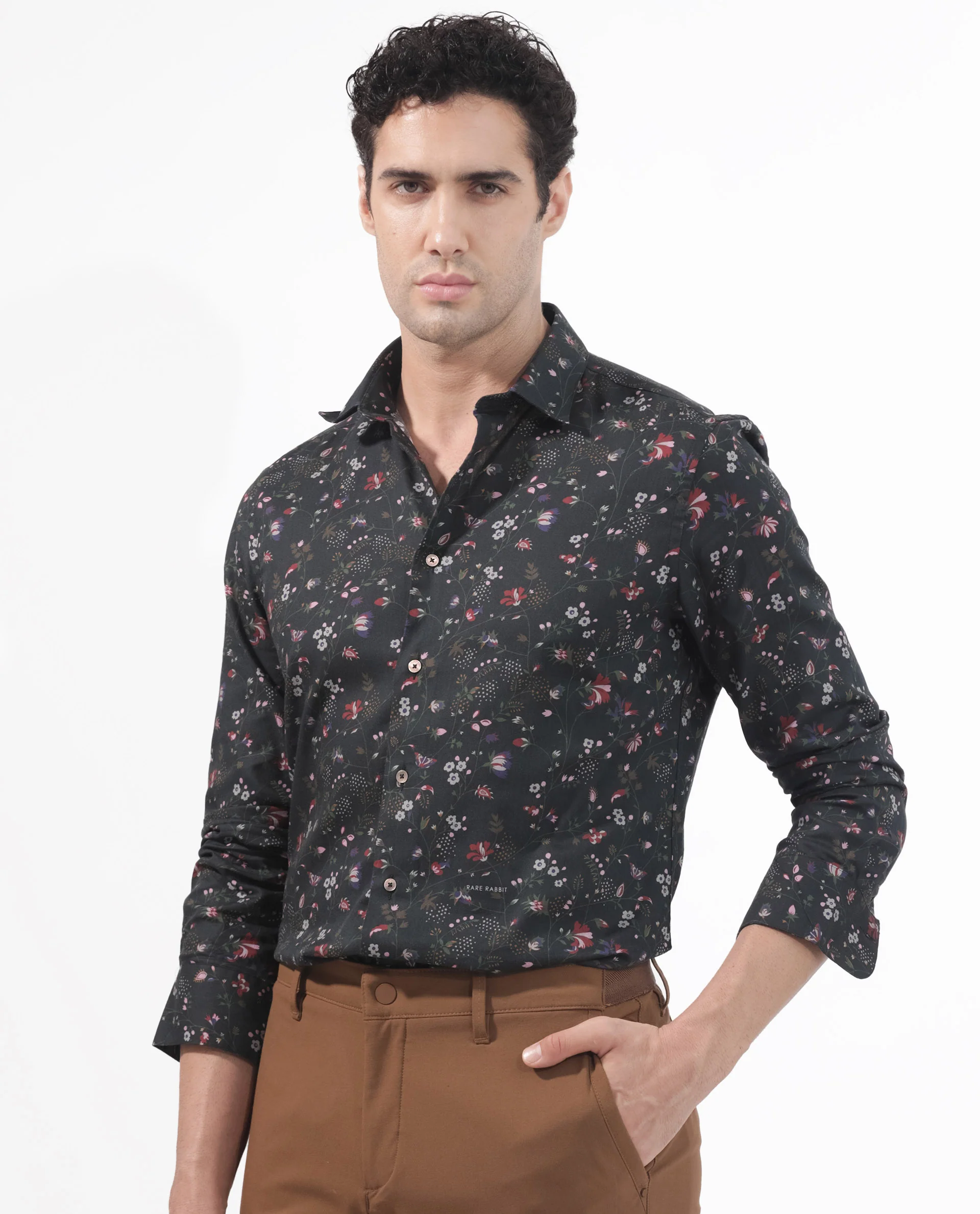 Rare Rabbit Men's Teleux Black Cotton Floral Print Tailored Fit Full Sleeve Collared Shirt - Image 4