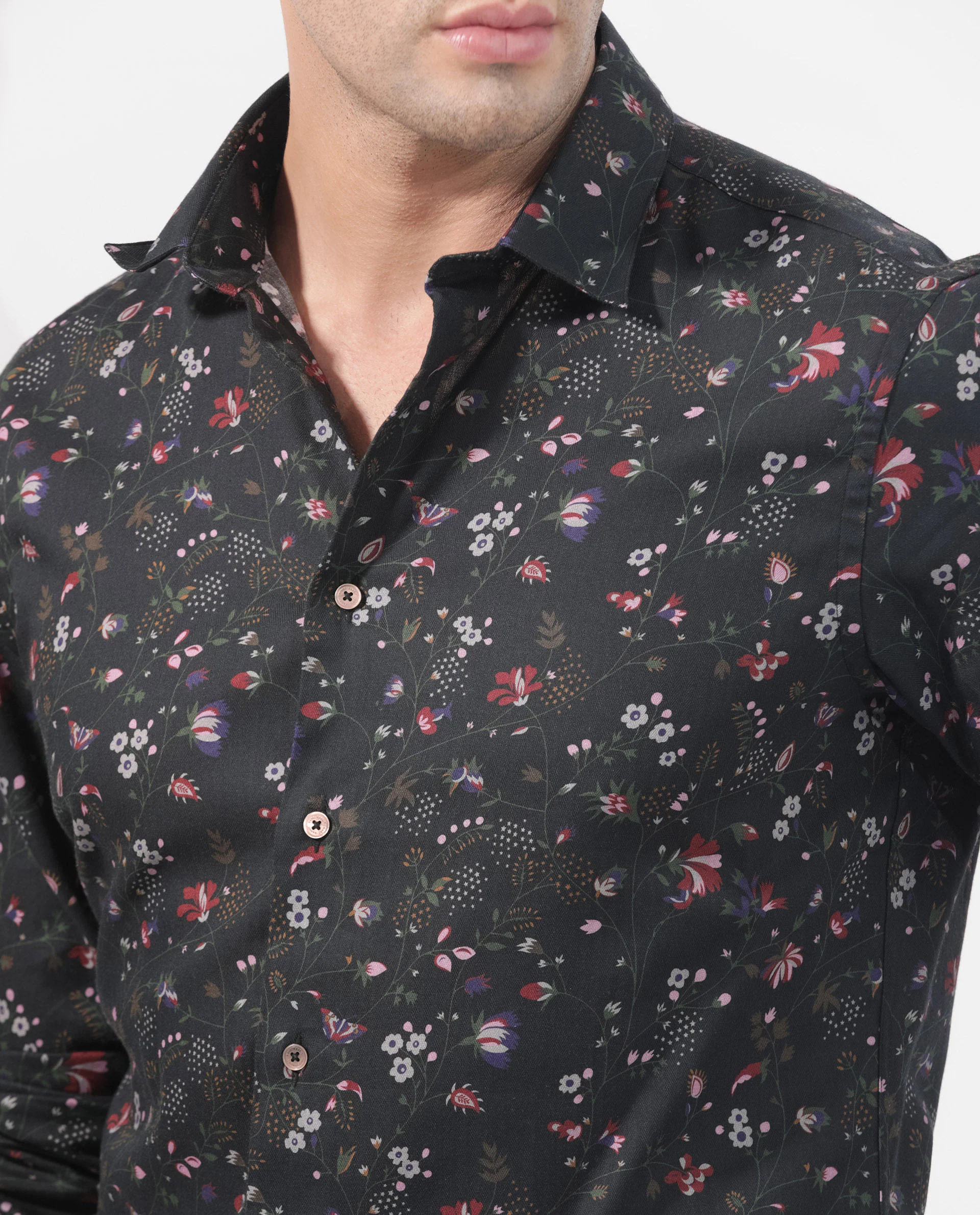 Rare Rabbit Men's Teleux Black Cotton Floral Print Tailored Fit Full Sleeve Collared Shirt - Image 6