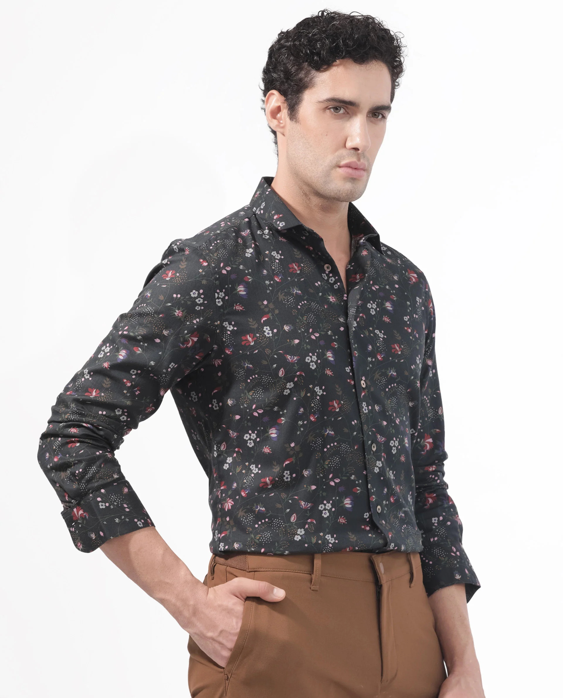 Rare Rabbit Men's Teleux Black Cotton Floral Print Tailored Fit Full Sleeve Collared Shirt - Image 7