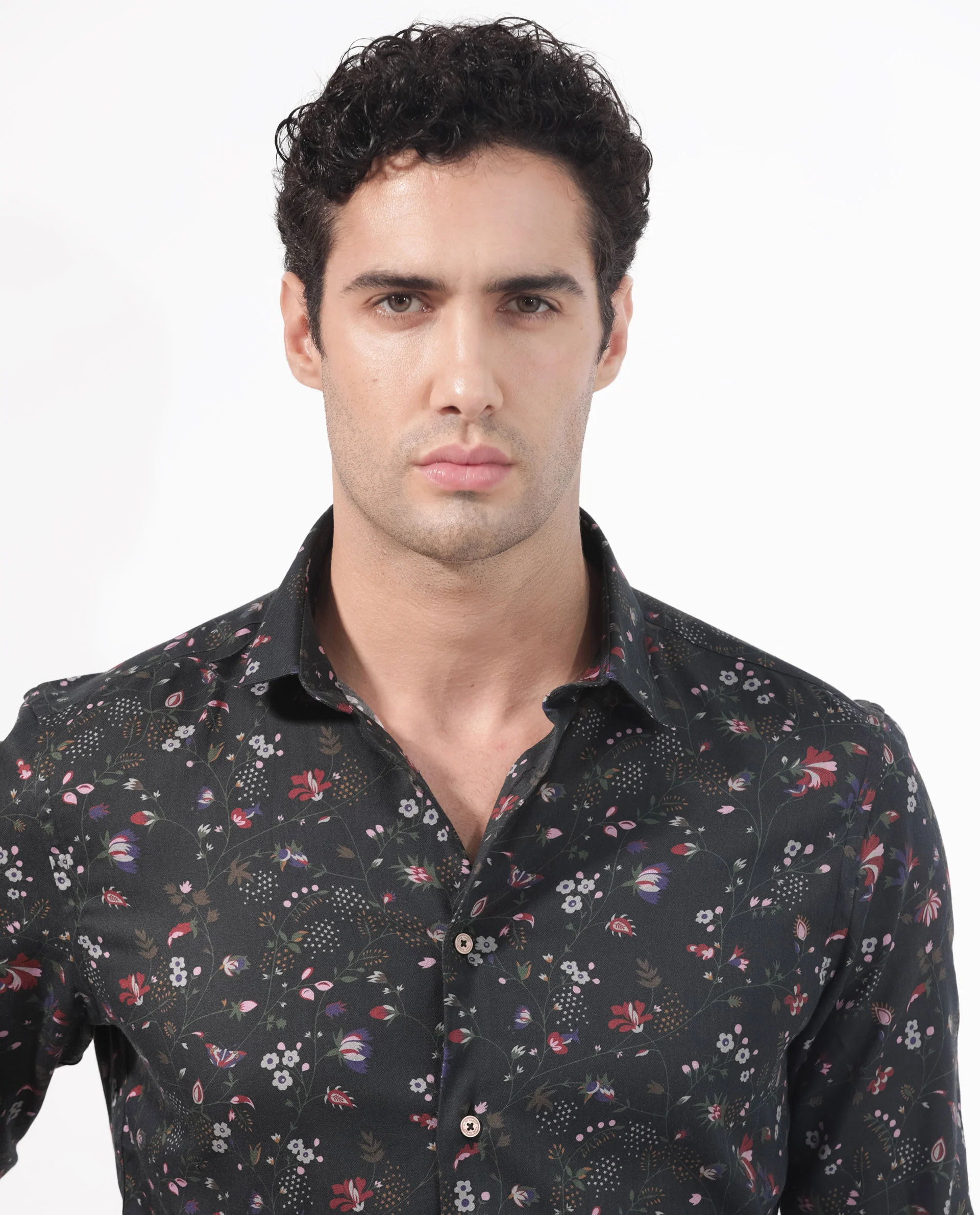 Rare Rabbit Men's Teleux Black Cotton Floral Print Tailored Fit Full Sleeve Collared Shirt - Image 8