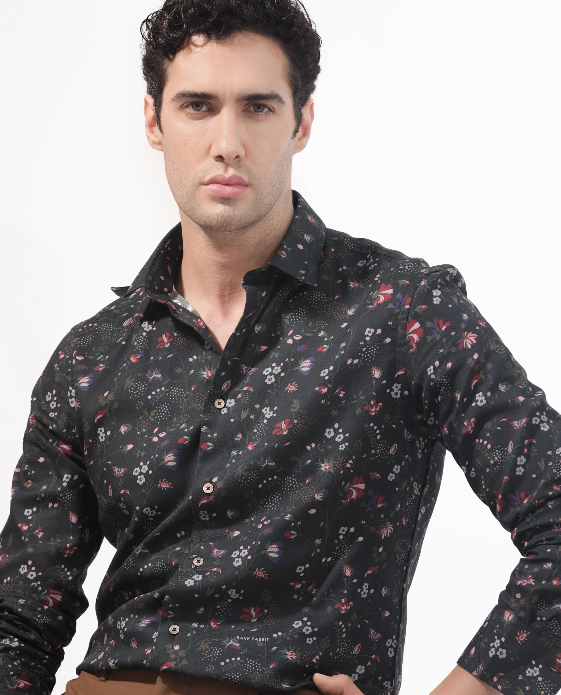 Rare Rabbit Men's Teleux Black Cotton Floral Print Tailored Fit Full Sleeve Collared Shirt - Image 9