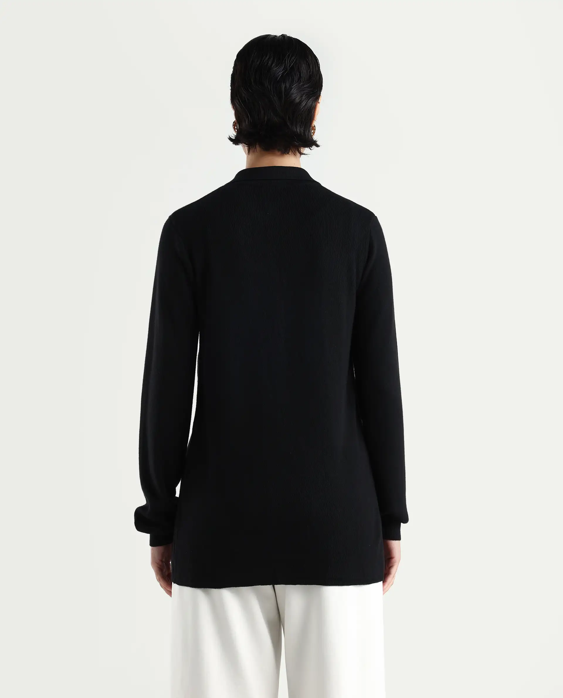Rareism Women's Telkon Black Viscose Spread Collar Plain Regular Fit Sweater - Image 7