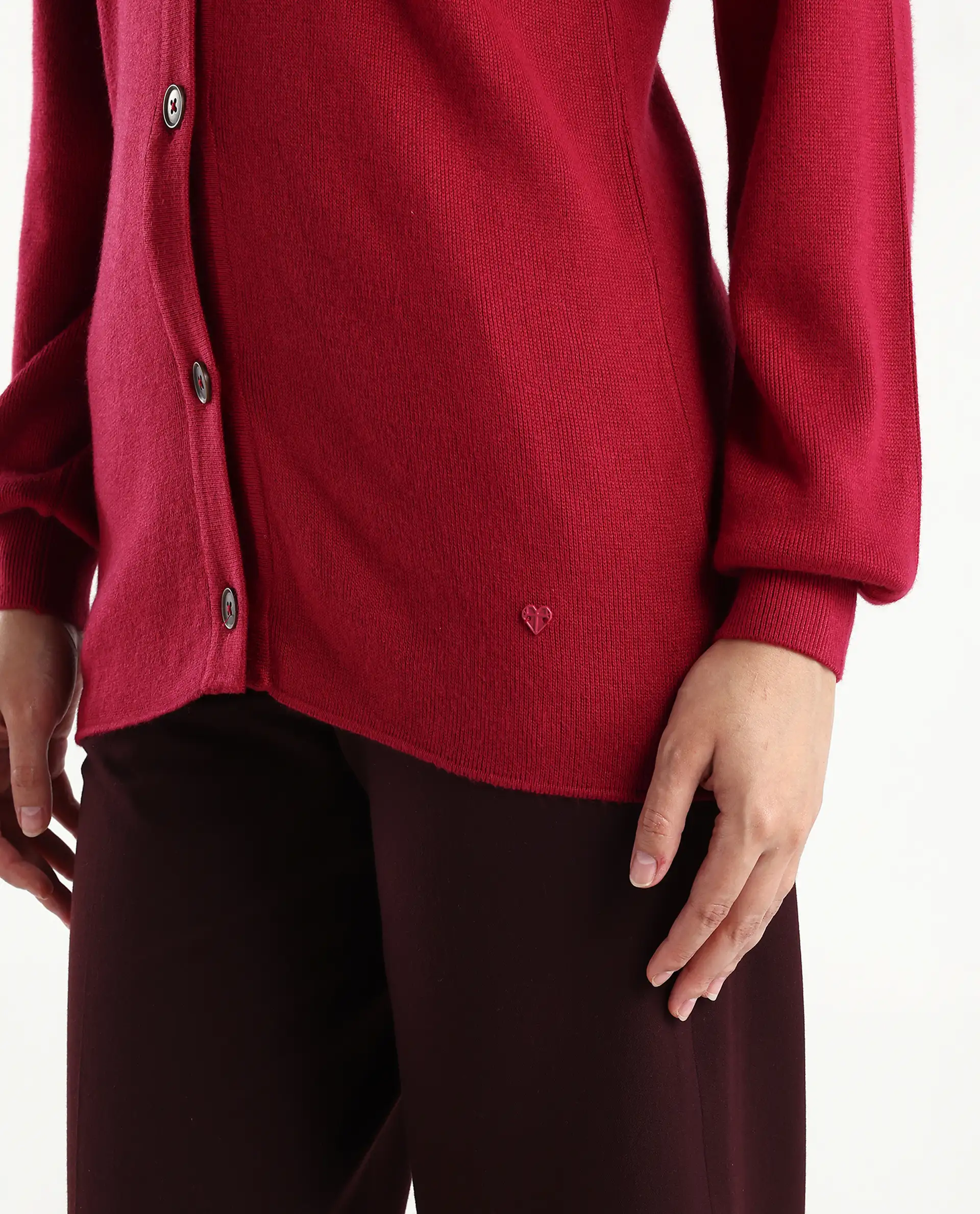 Rareism Women's Telkon Light Maroon Viscose Spread Collar Plain Regular Fit Sweater - Image 4
