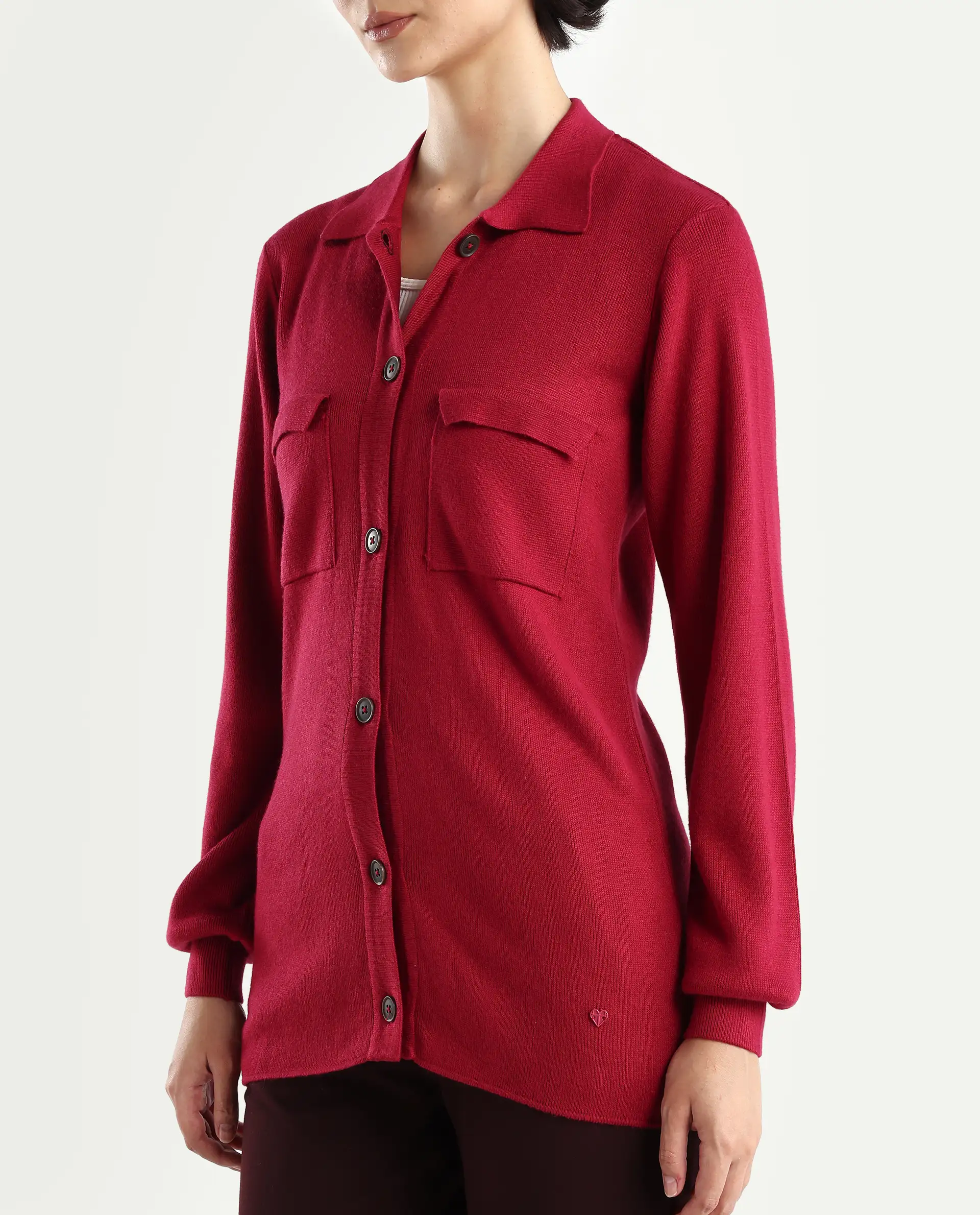 Rareism Women's Telkon Light Maroon Viscose Spread Collar Plain Regular Fit Sweater - Image 5