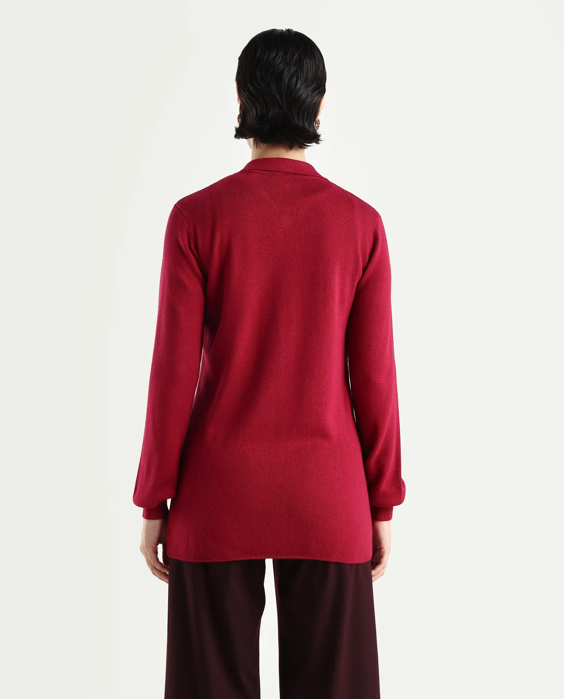 Rareism Women's Telkon Light Maroon Viscose Spread Collar Plain Regular Fit Sweater - Image 8