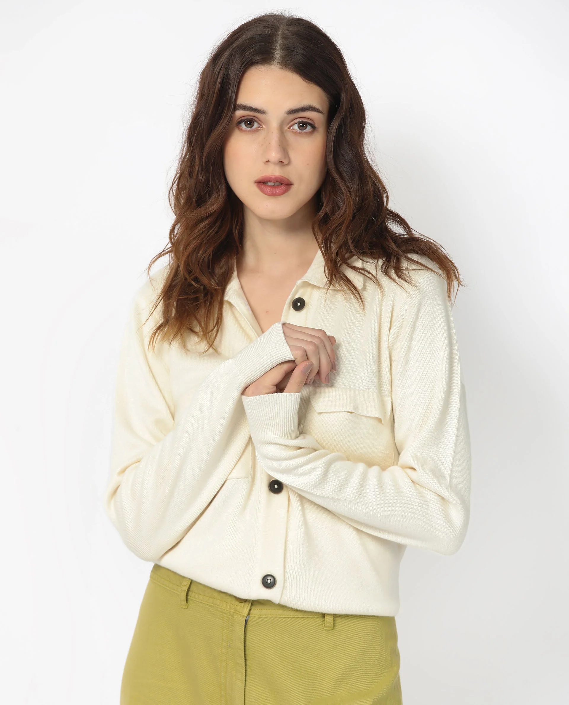 Rareism Women's Telkon Off White Viscose Spread Collar Plain Regular Fit Sweater - Image 2