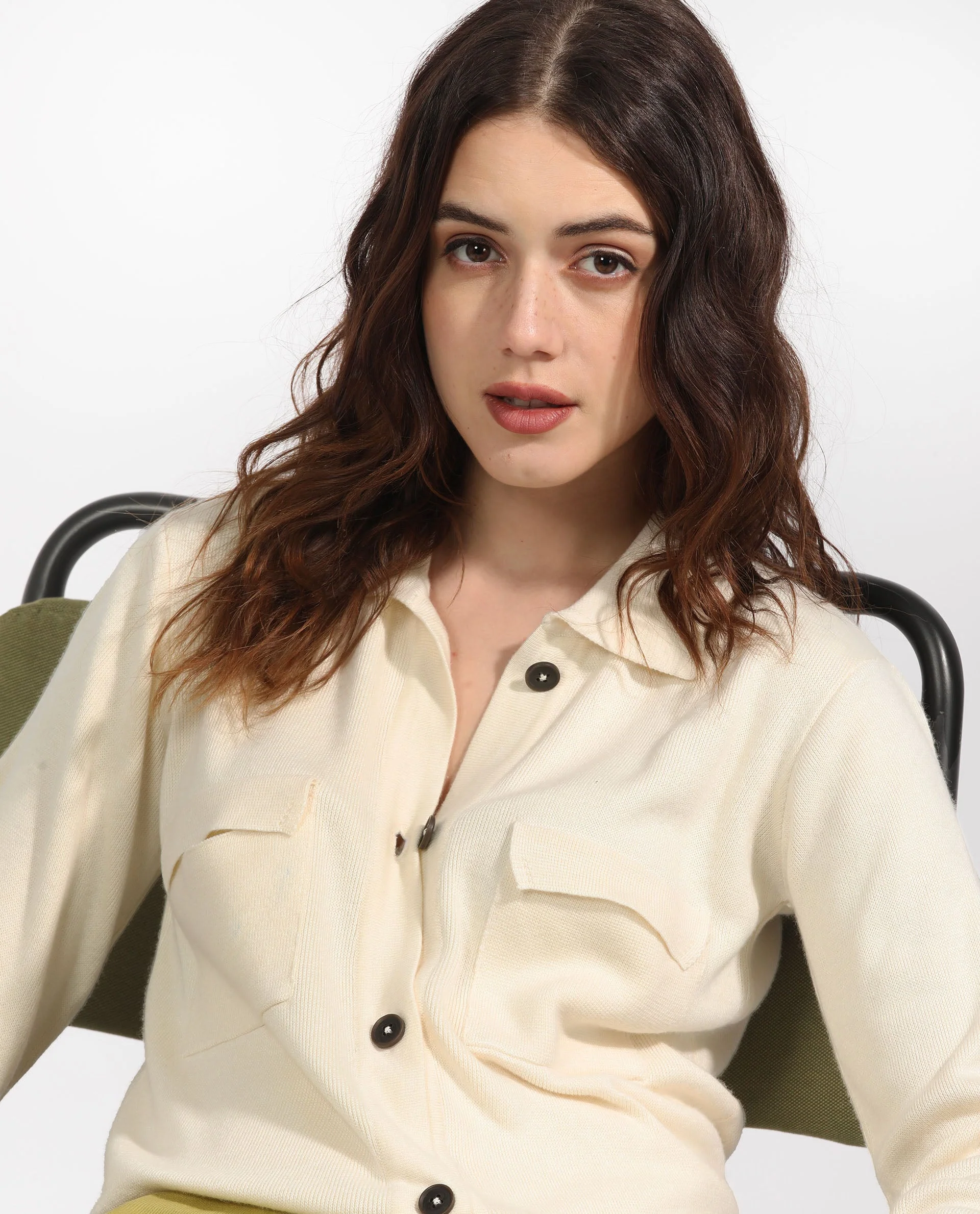 Rareism Women's Telkon Off White Viscose Spread Collar Plain Regular Fit Sweater - Image 3