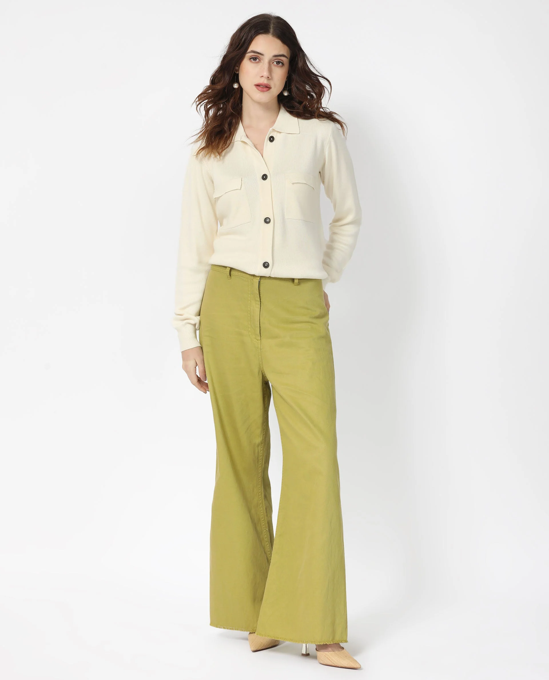 Rareism Women's Telkon Off White Viscose Spread Collar Plain Regular Fit Sweater - Image 4