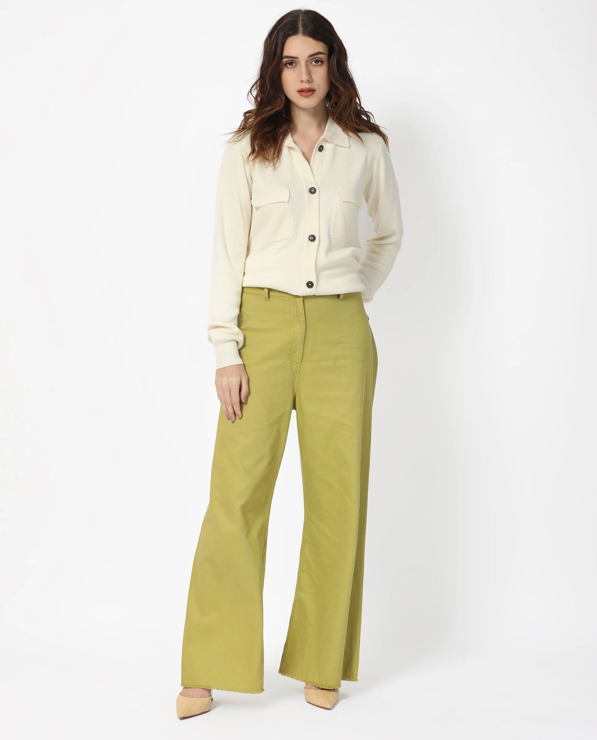 Rareism Women's Telkon Off White Viscose Spread Collar Plain Regular Fit Sweater - Image 6