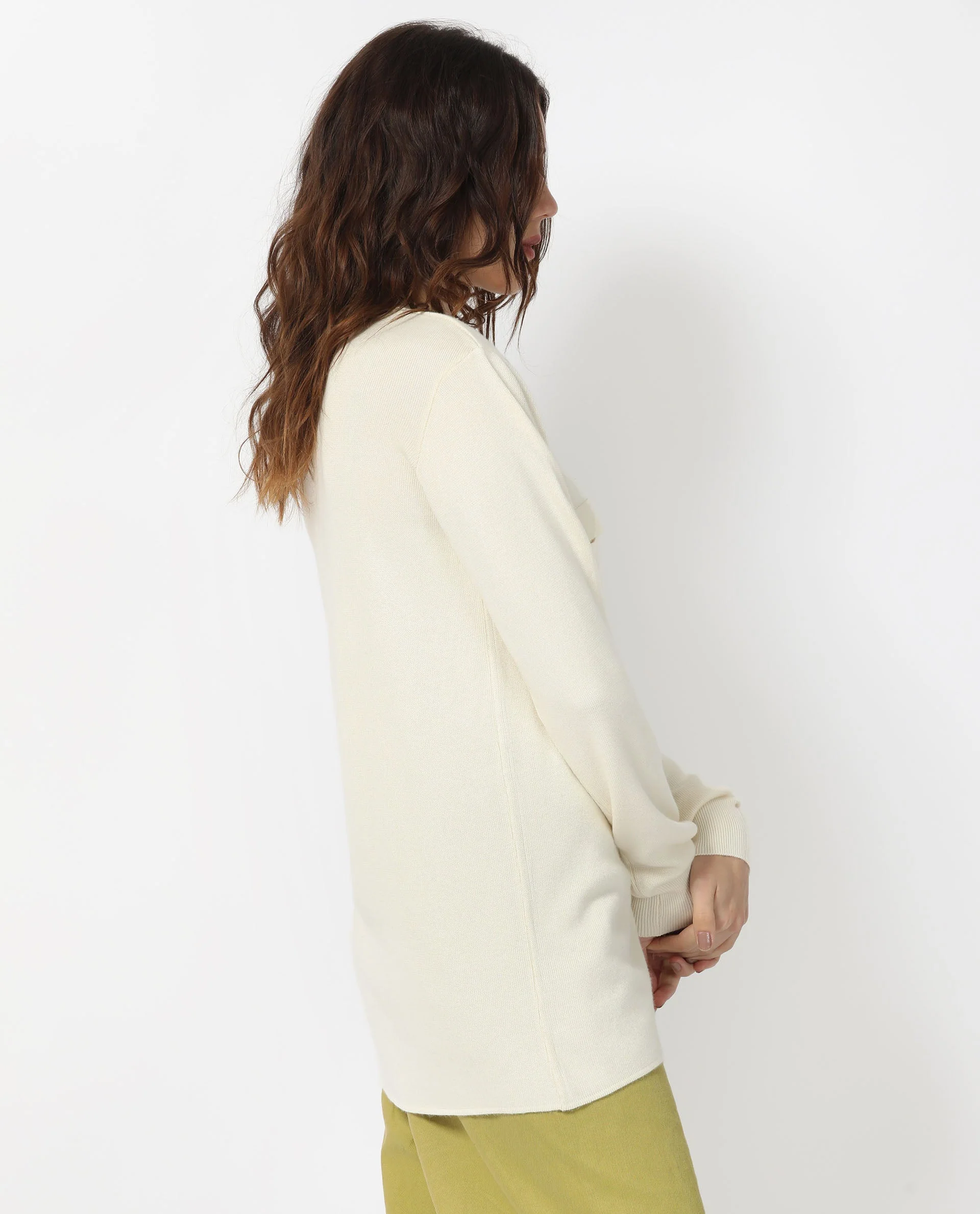 Rareism Women's Telkon Off White Viscose Spread Collar Plain Regular Fit Sweater - Image 9