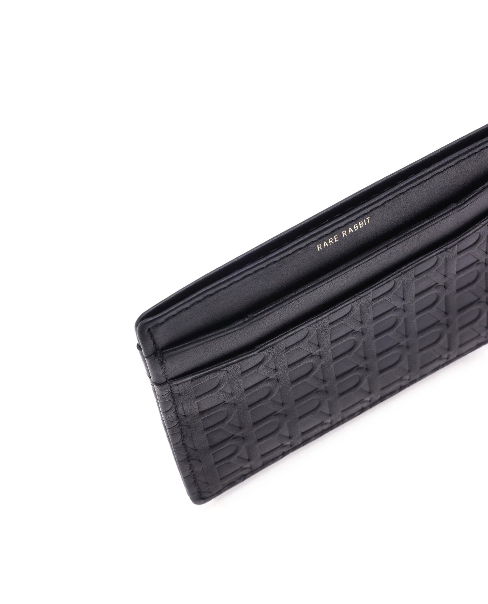 Rare Rabbit Mens Tella Black Slim Rfid Monogram Embossed Credit Card Holder - Image 3