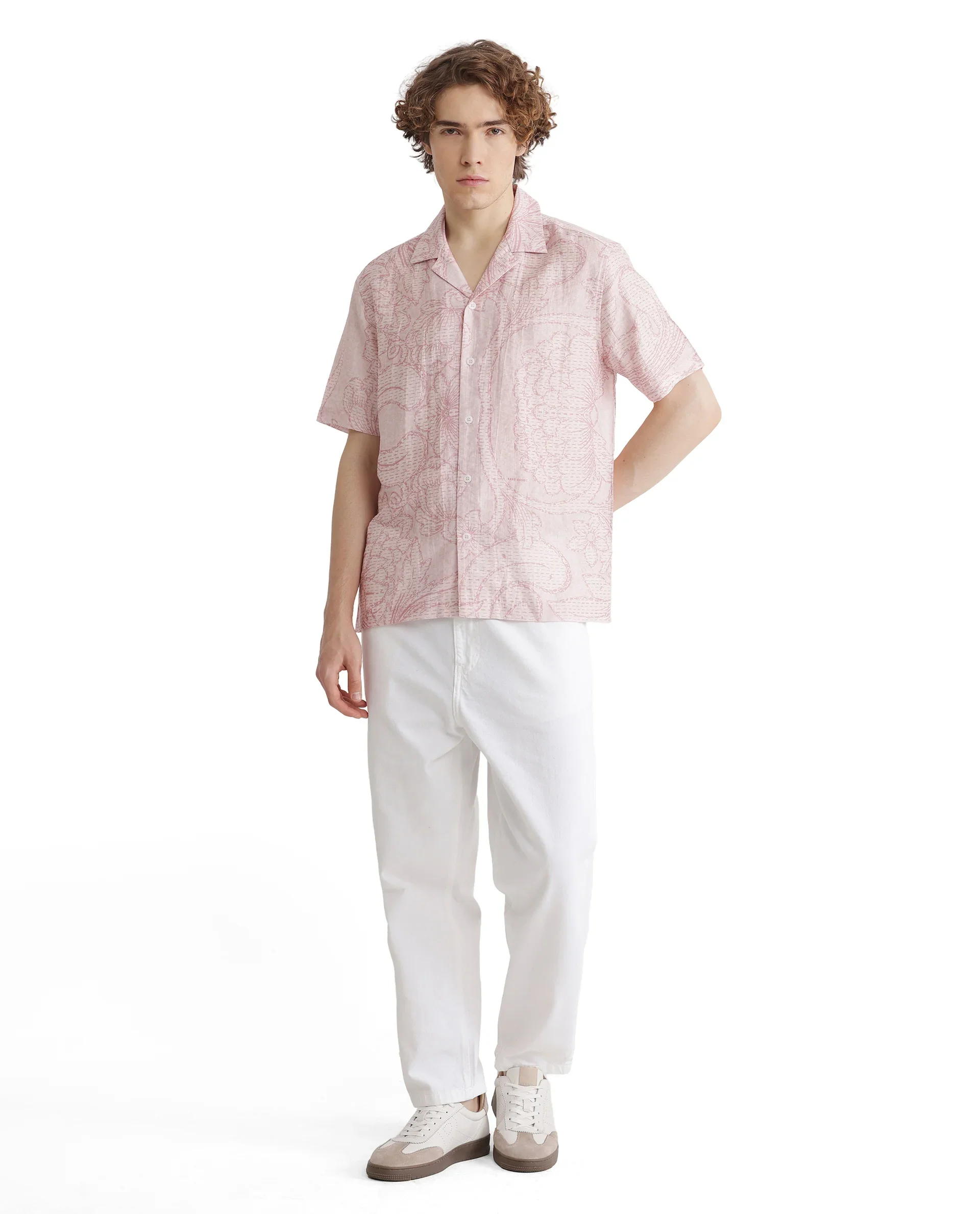 Rare Rabbit Men's Telo Pink Viscose Blend Floral Print Boxy Fit Half Sleeve Cuban Collar Shirt - Image 2