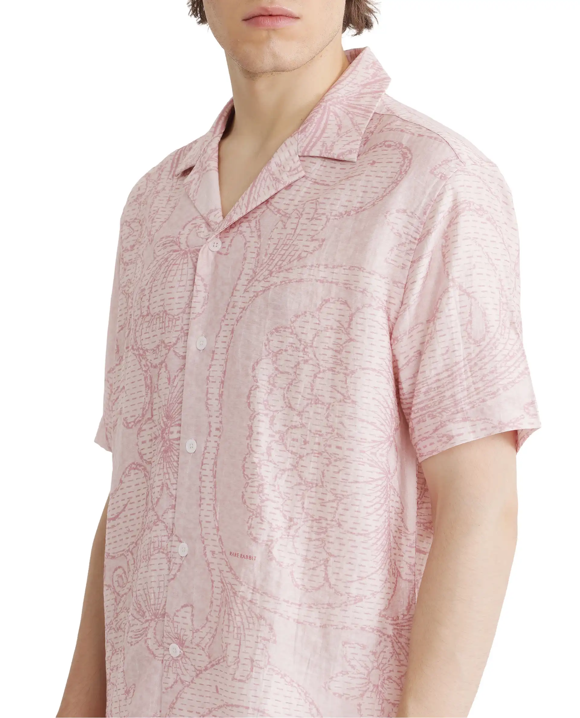 Rare Rabbit Men's Telo Pink Viscose Blend Floral Print Boxy Fit Half Sleeve Cuban Collar Shirt - Image 3