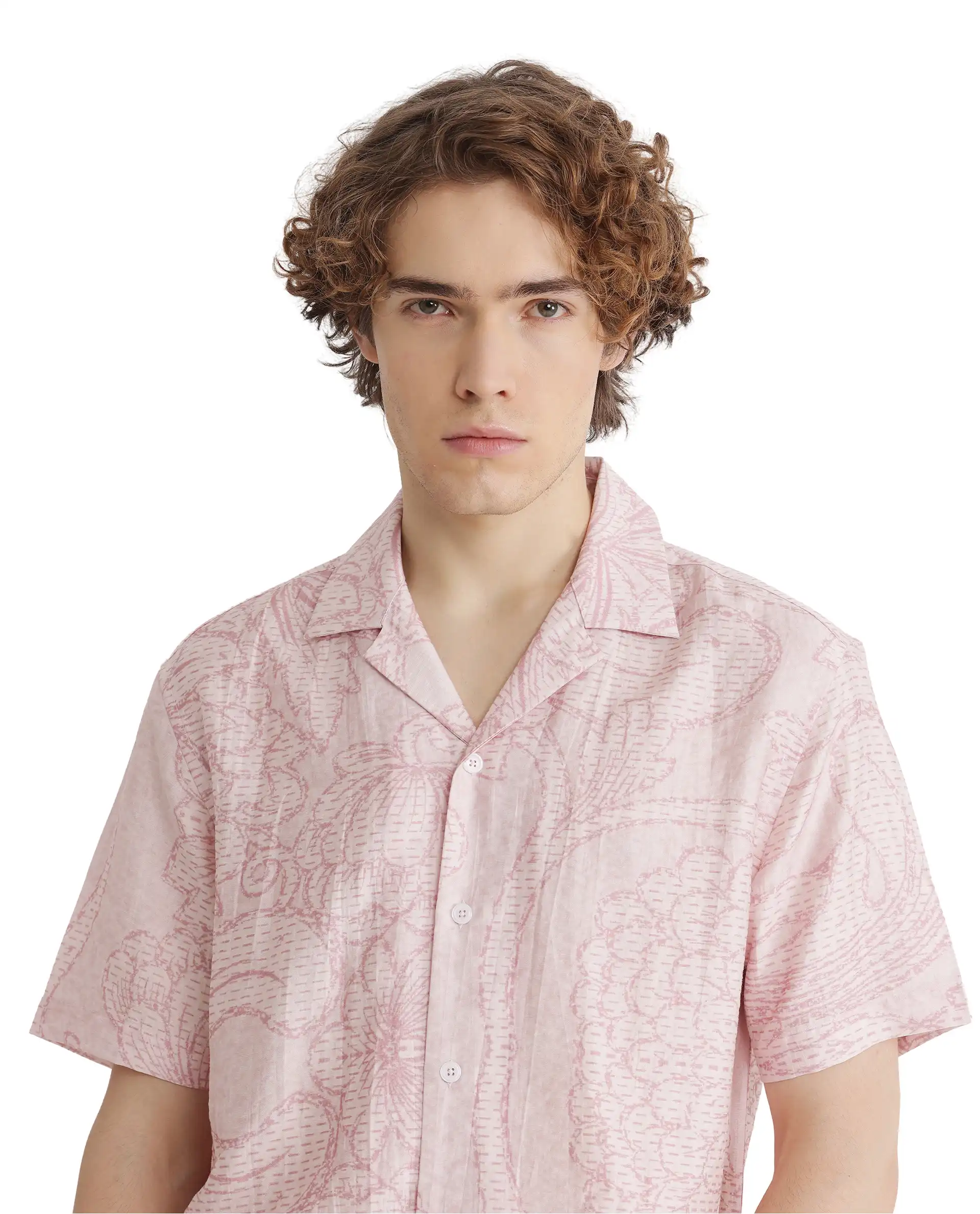 Rare Rabbit Men's Telo Pink Viscose Blend Floral Print Boxy Fit Half Sleeve Cuban Collar Shirt - Image 7