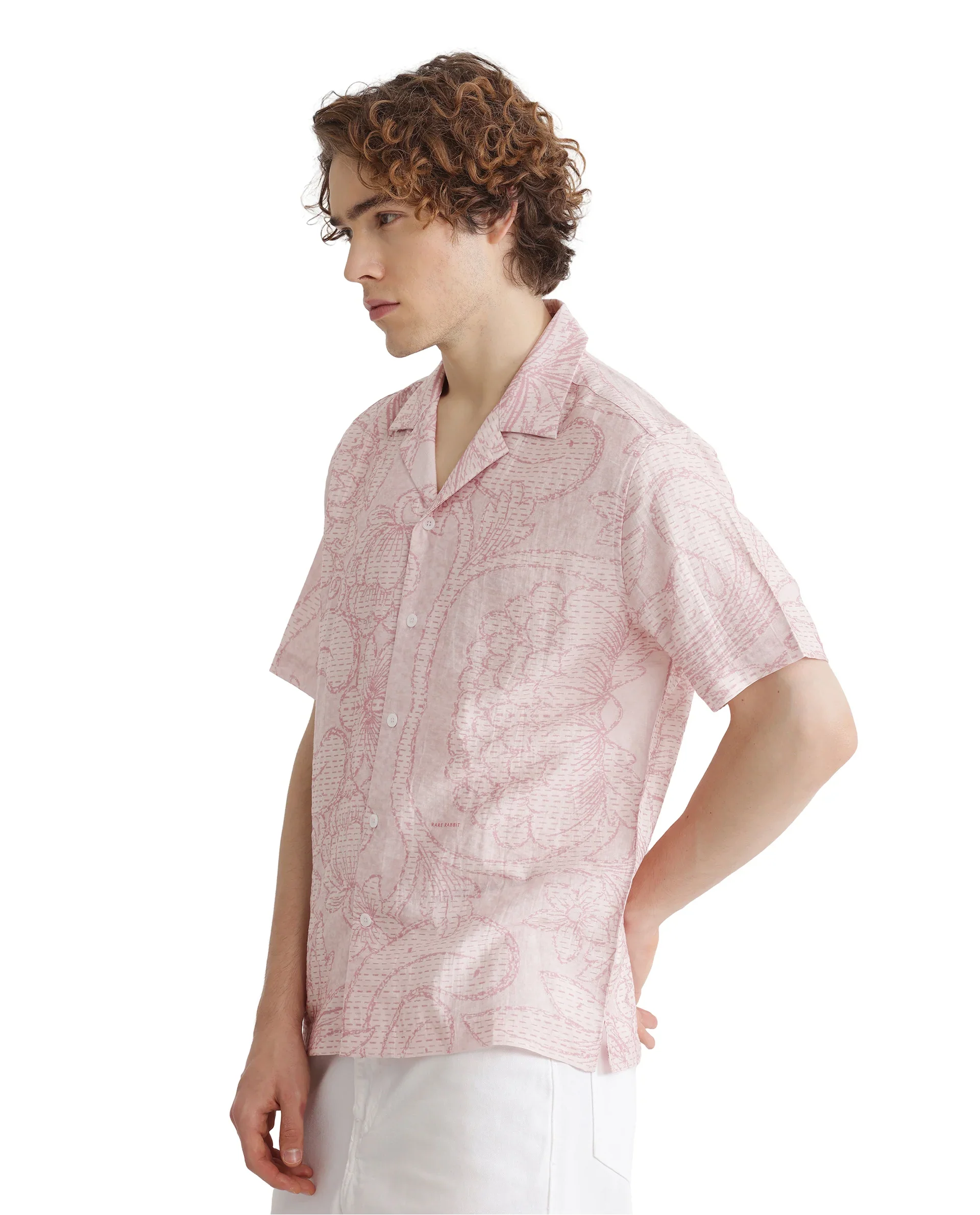Rare Rabbit Men's Telo Pink Viscose Blend Floral Print Boxy Fit Half Sleeve Cuban Collar Shirt - Image 8