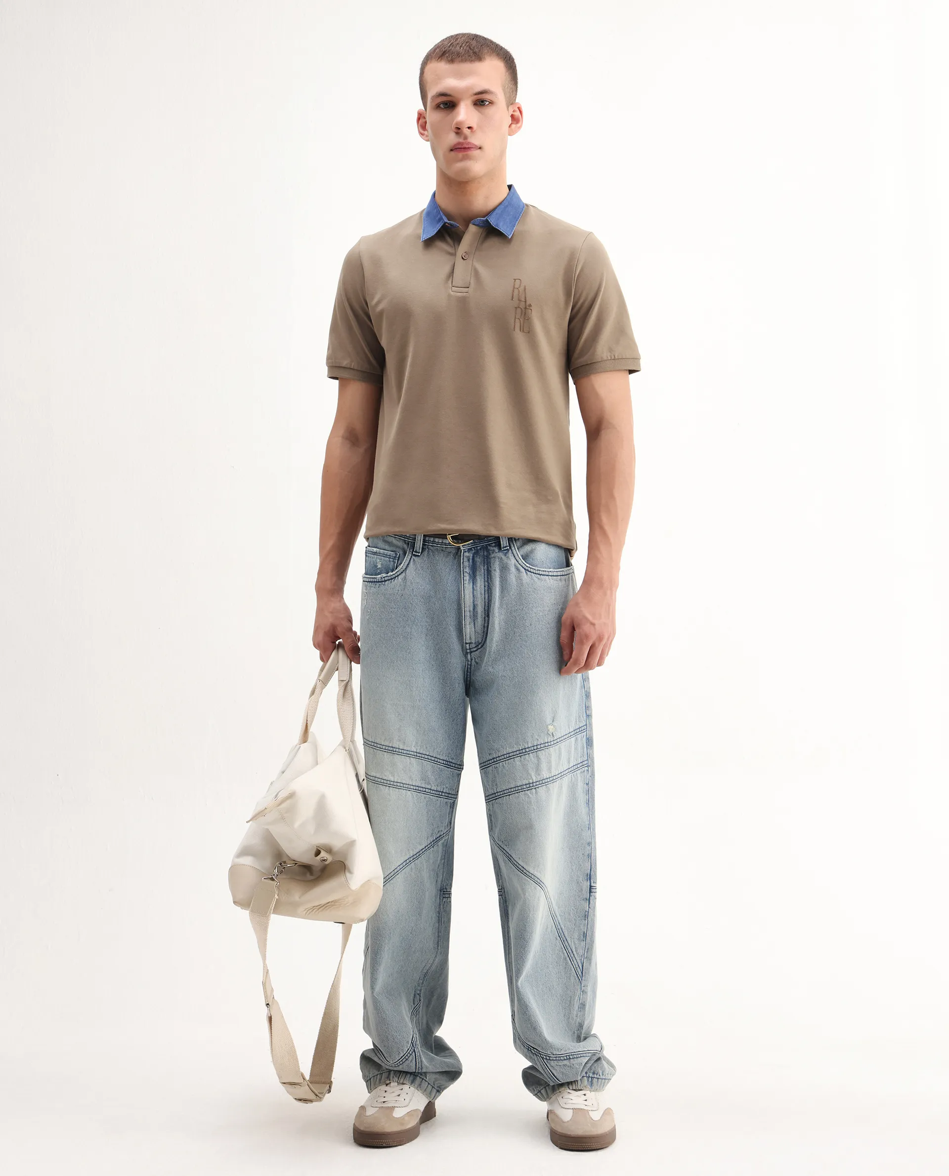 Rare Rabbit Men's Tem Beige Cotton Plain Regular Fit Half Sleeve Polo - Image 2
